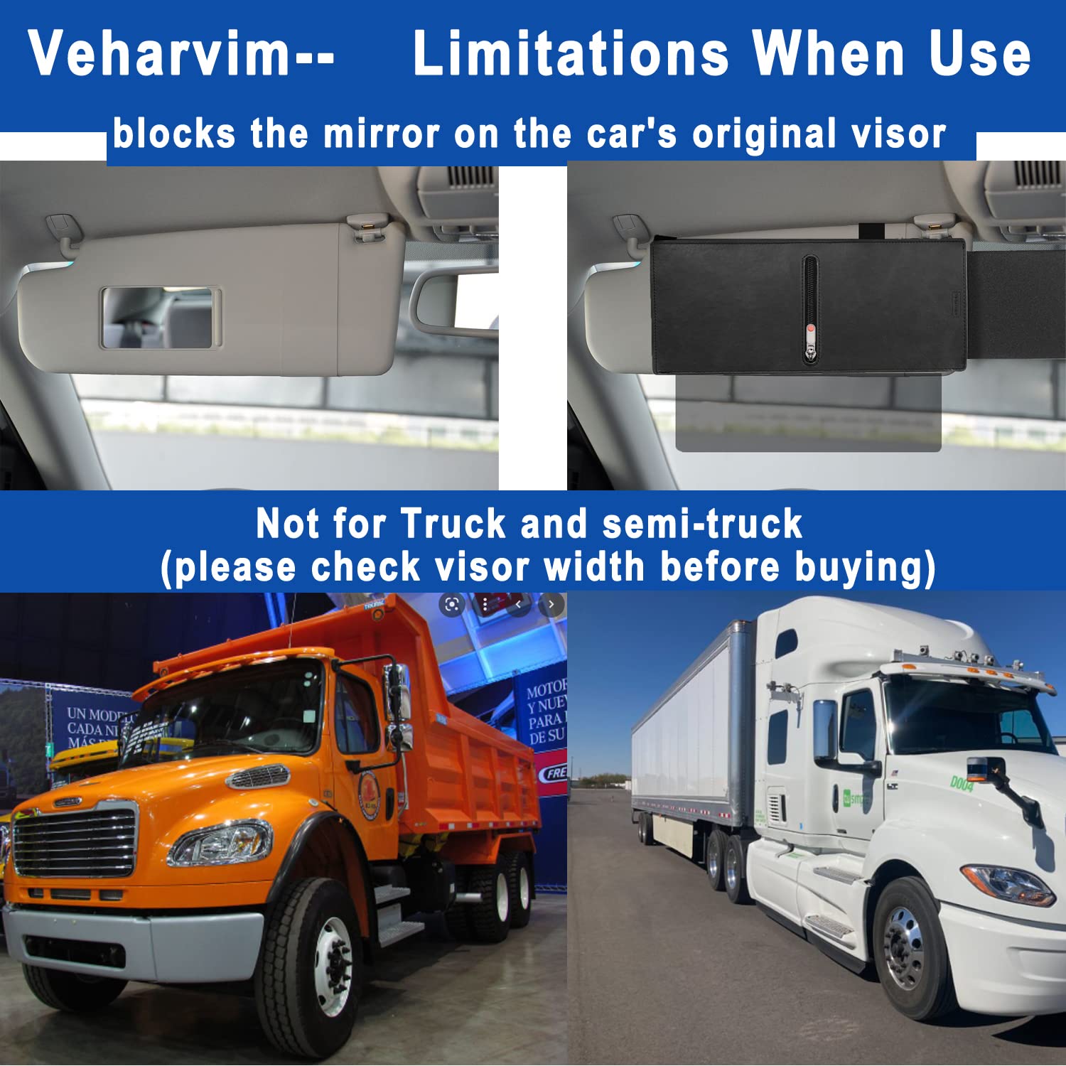 Veharvim Polarized Car Sun Visor Extension, UV400 Protection, Transparent, Model VH-SV04D, Universal Size, Anti-Glare, Zipper Slider
