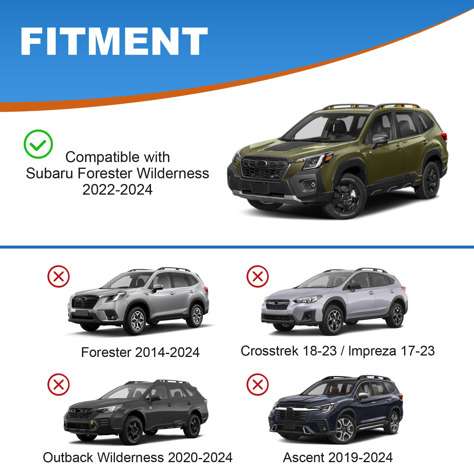 Fengyu Roof Rack Cross Bars 220Lb Compatible With Subaru Forester Wilderness 2022 2023 2024, Heavy Duty Lockable Aluminum Roof R