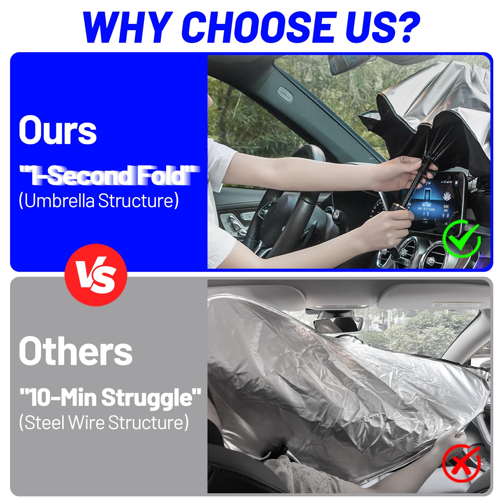 Windshield Sun Shade Custom Fit for Toyota Camry 2003-2025, Foldable Car Sunshade Umbrella for Front Windows with 360Rotating Sh