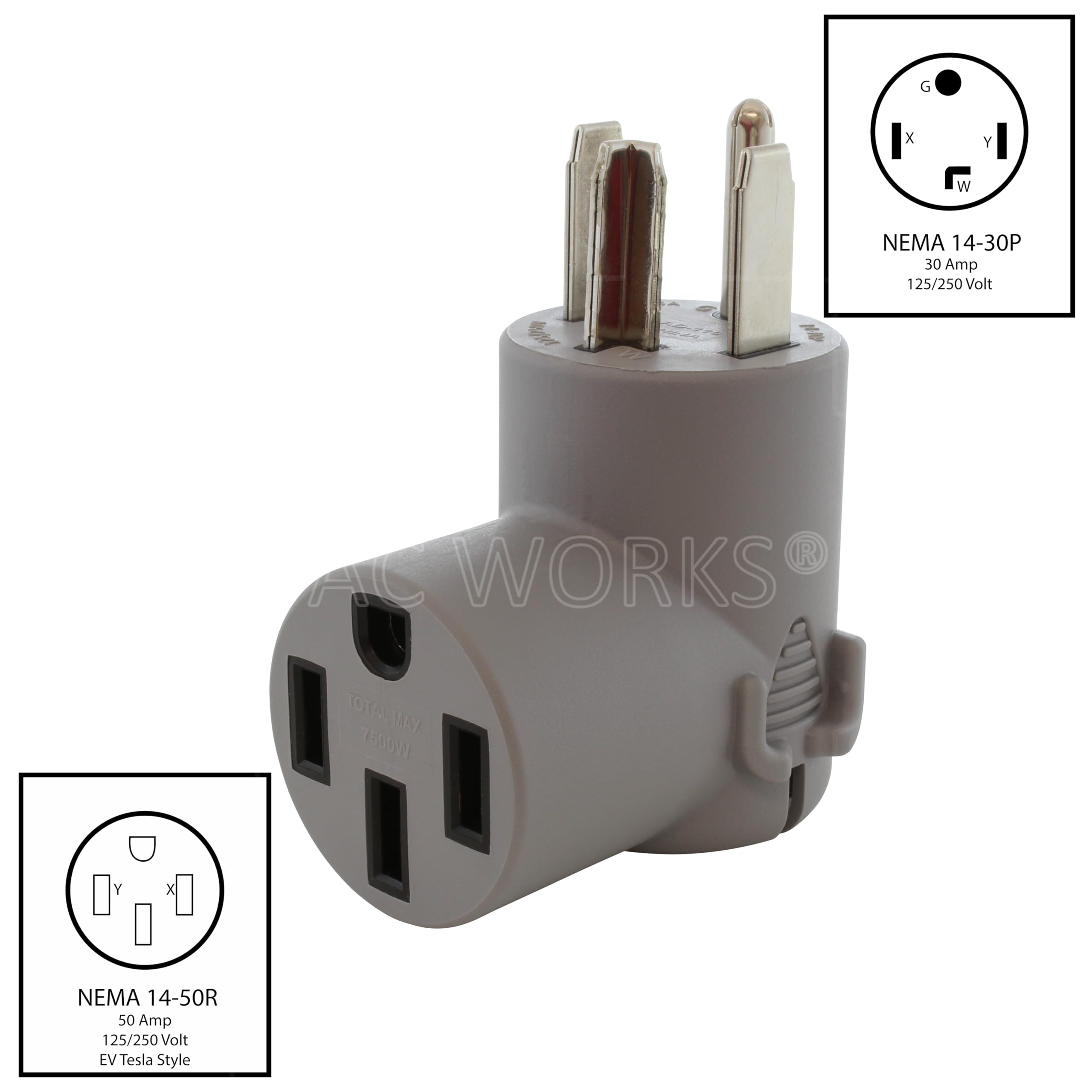 Ac Works Ev Charging Adapter For Tesla Use (14-30 30A 4-Prong Dryer To 50A Rv/Tesla)