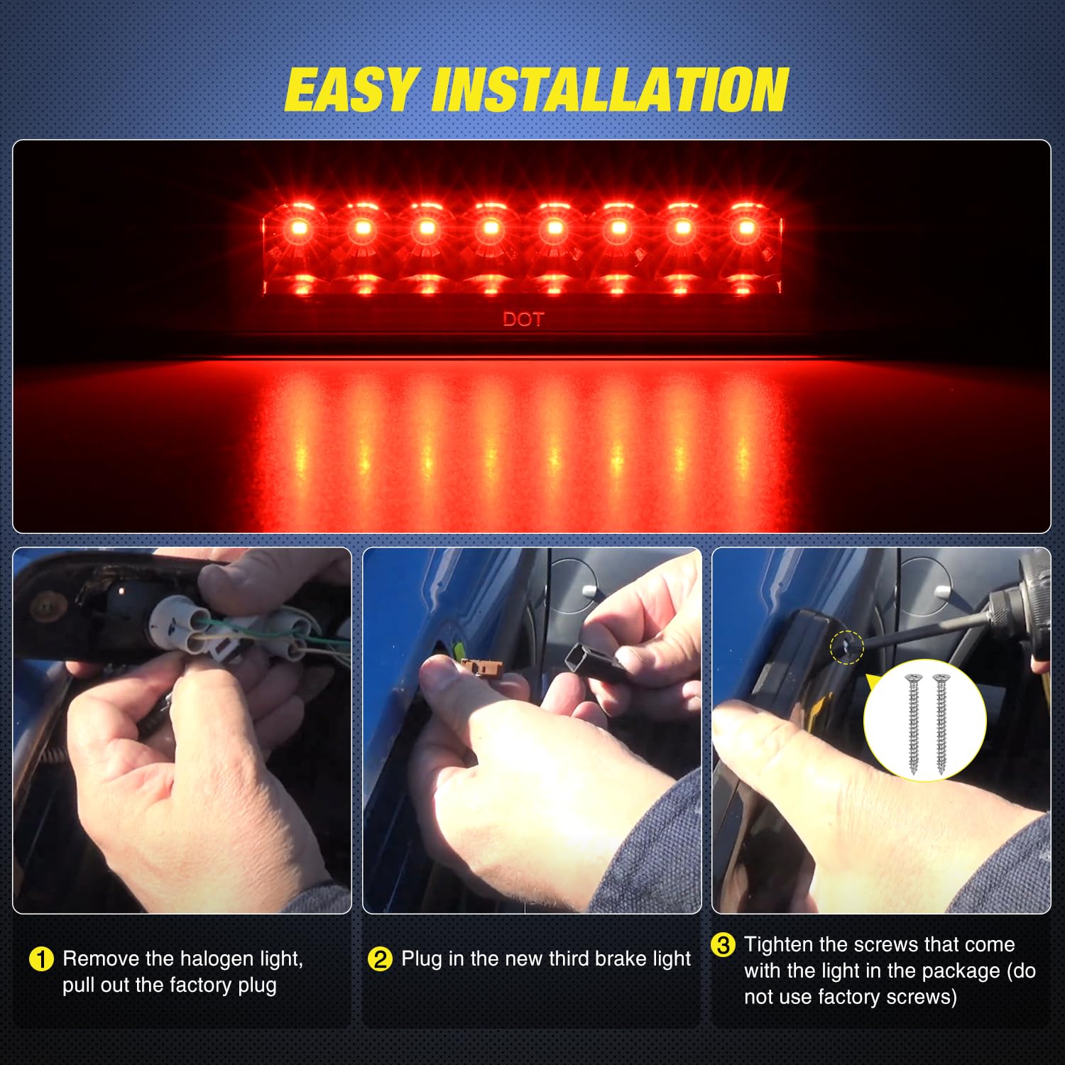 Nilight Third Brake Light High Mount 3Rd Stop Led Lighting Compatible With Toyota Tacoma 1995-2016 Pickup Rear Cab Center Tail L