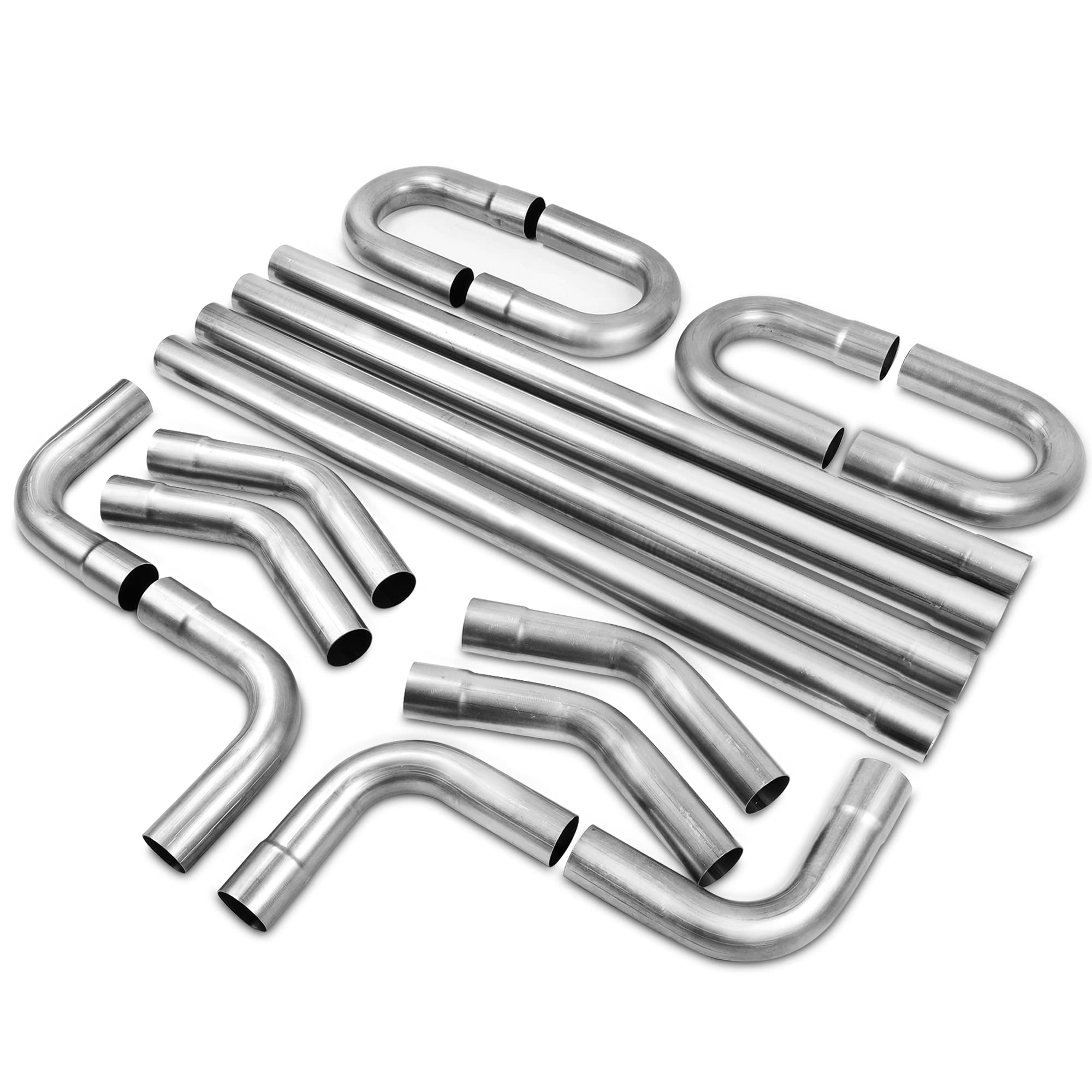 YOLANDO 2.5'' Custom Exhaust Kit - Universal Mild Steel Tubing, 16 Gauge, 16PCS, Silver
