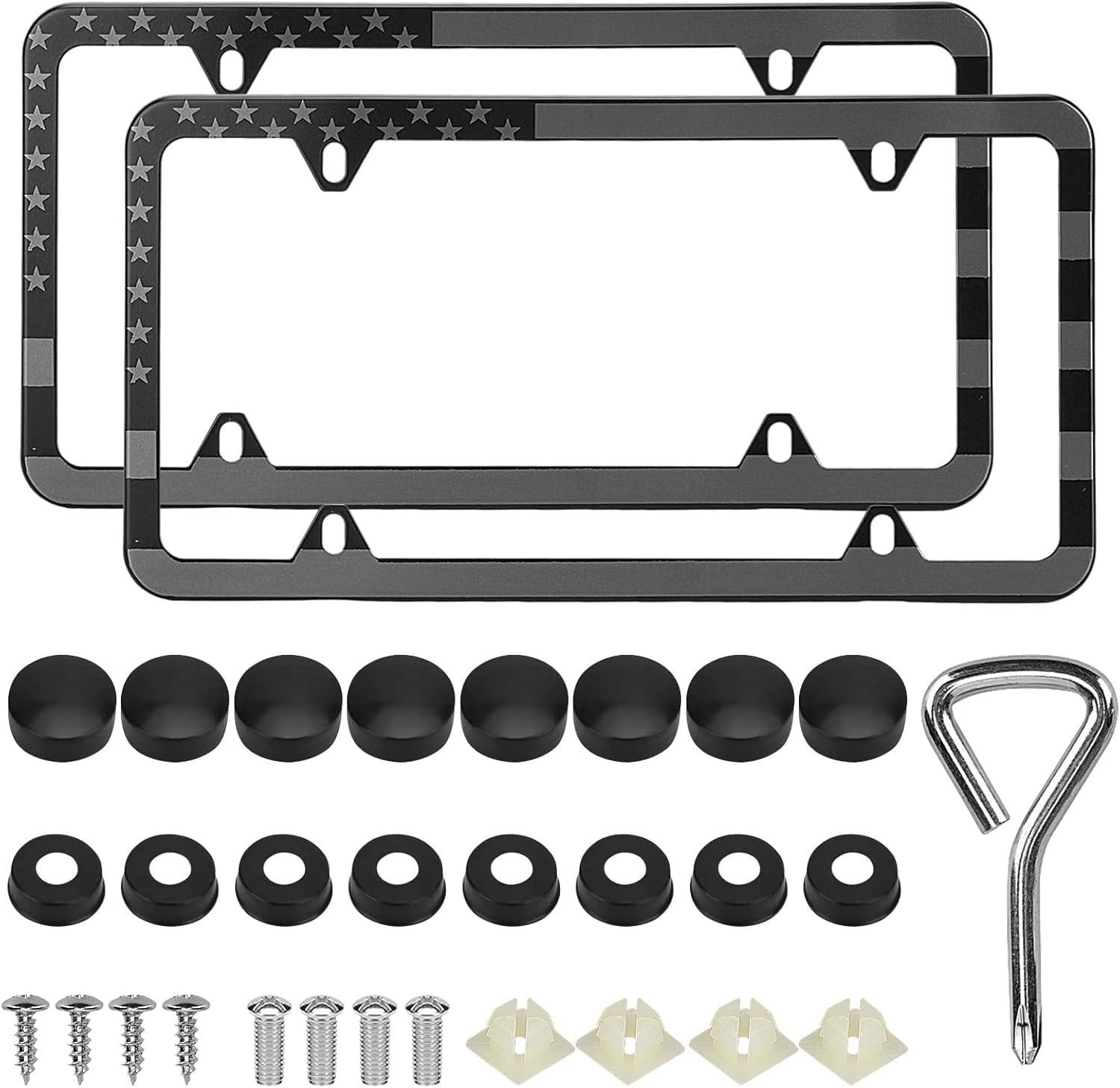 American Flag License Plate Frames, 2 Pack Black Patriotic Usa Car Plate Frame, Aluminum License Plate Holder With Free Screws F