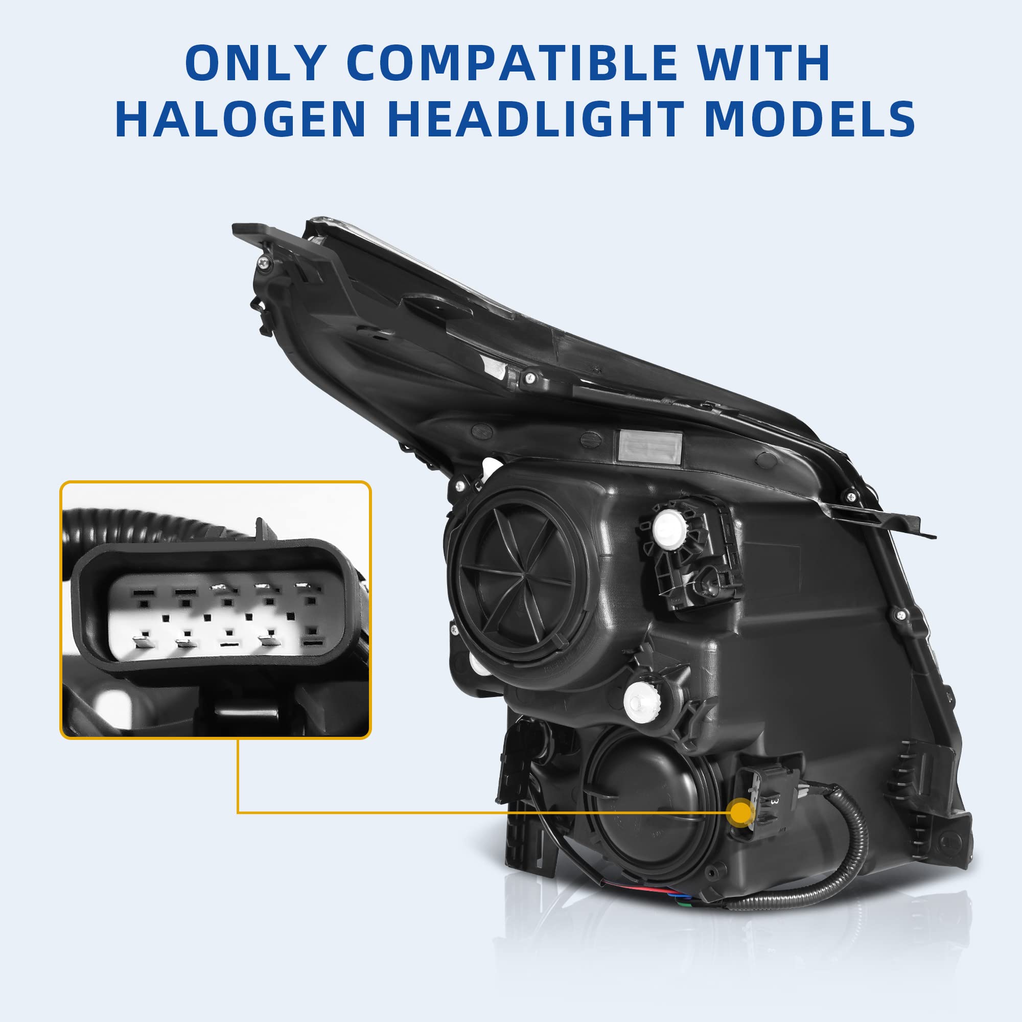 DWVO Headlights Assembly for 2010-2016 Cadillac SRX, OE Projector, Chrome/Amber/Clear, Driver & Passenger Side, Model DHA00201