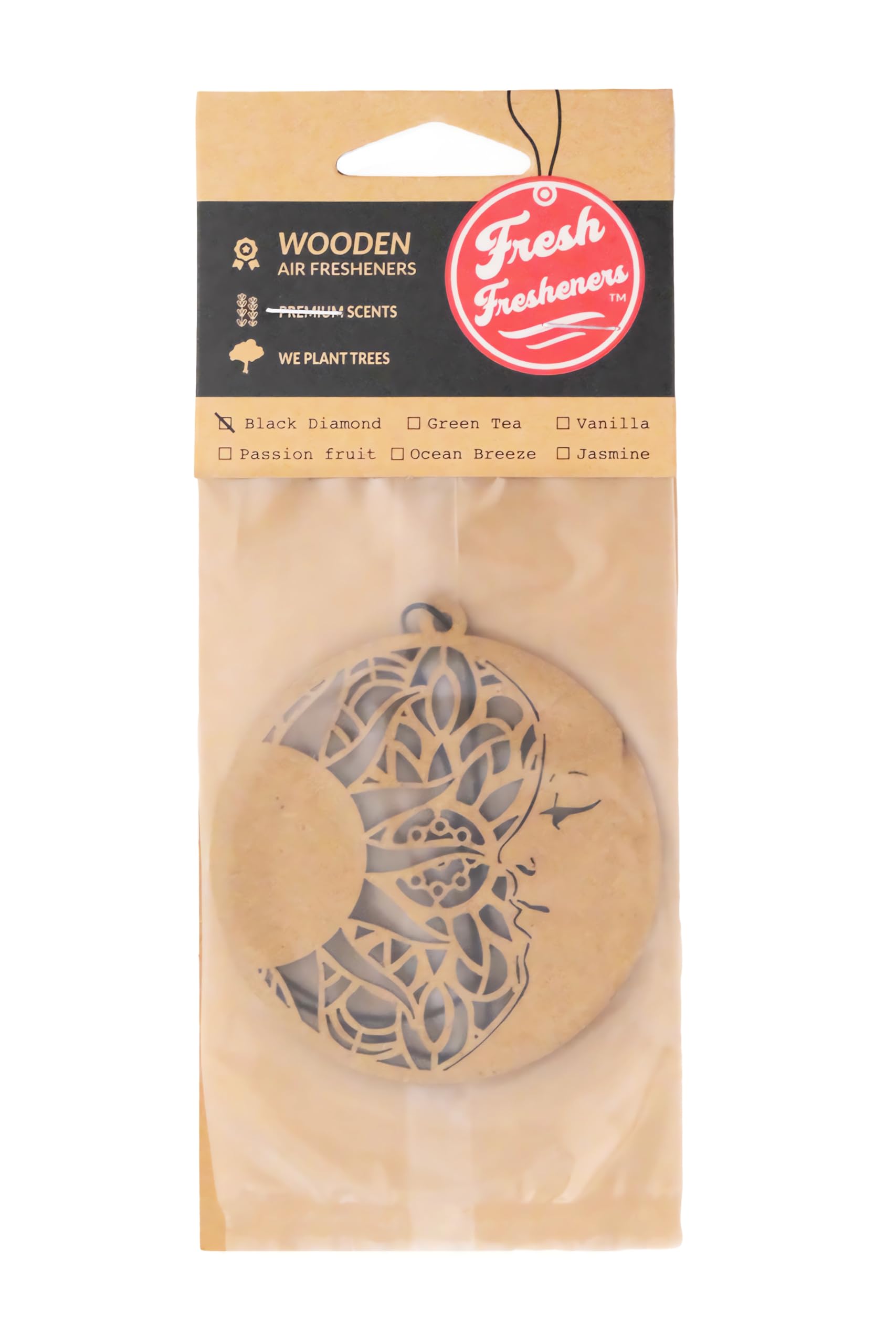 Fresh Fresheners Cute Funny Car Air Fresheners 4-Pack (Wood Sun And Moon)