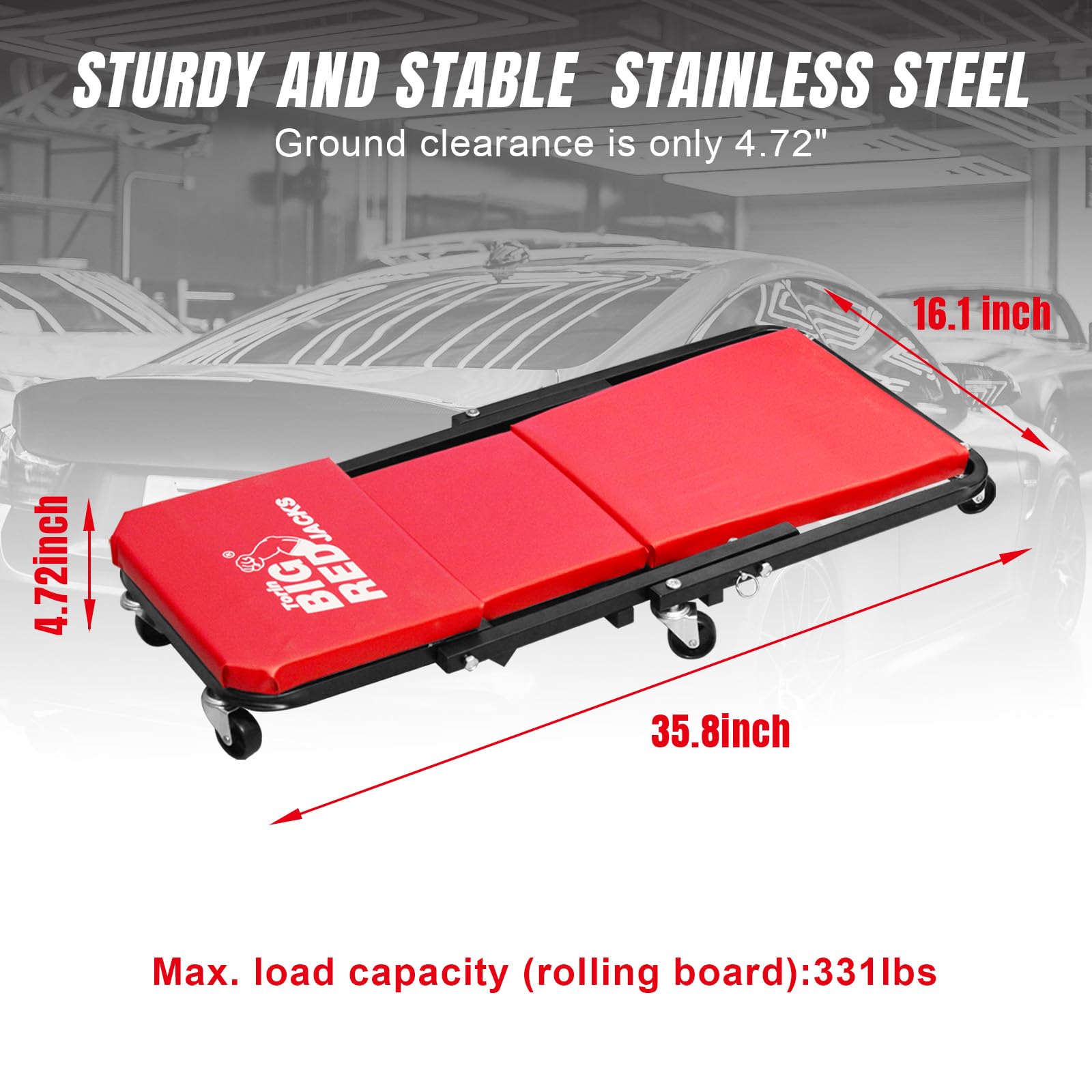 BIG RED 36" Foldable Z-Creeper Seat - 2-in-1 Garage Creeper with 6 Wheels, 300 Lbs Capacity, Red, Model ATR6036ZER