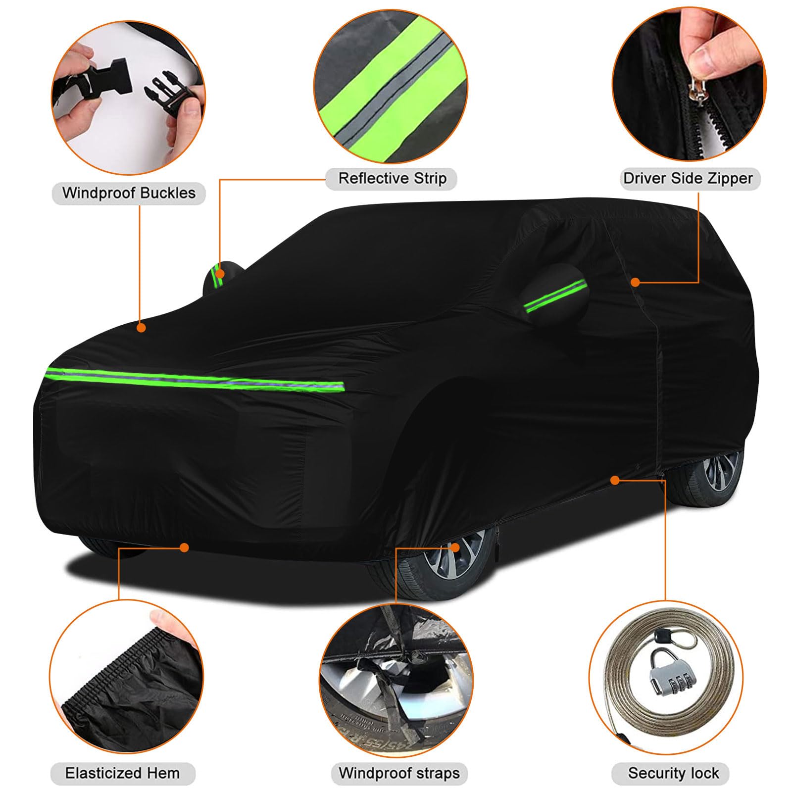Sportuli Waterproof Car Cover for 1984-2007 Dodge Grand Caravan & Chrysler Town & Country, 6 Layers, Black, Model YPN15PL7