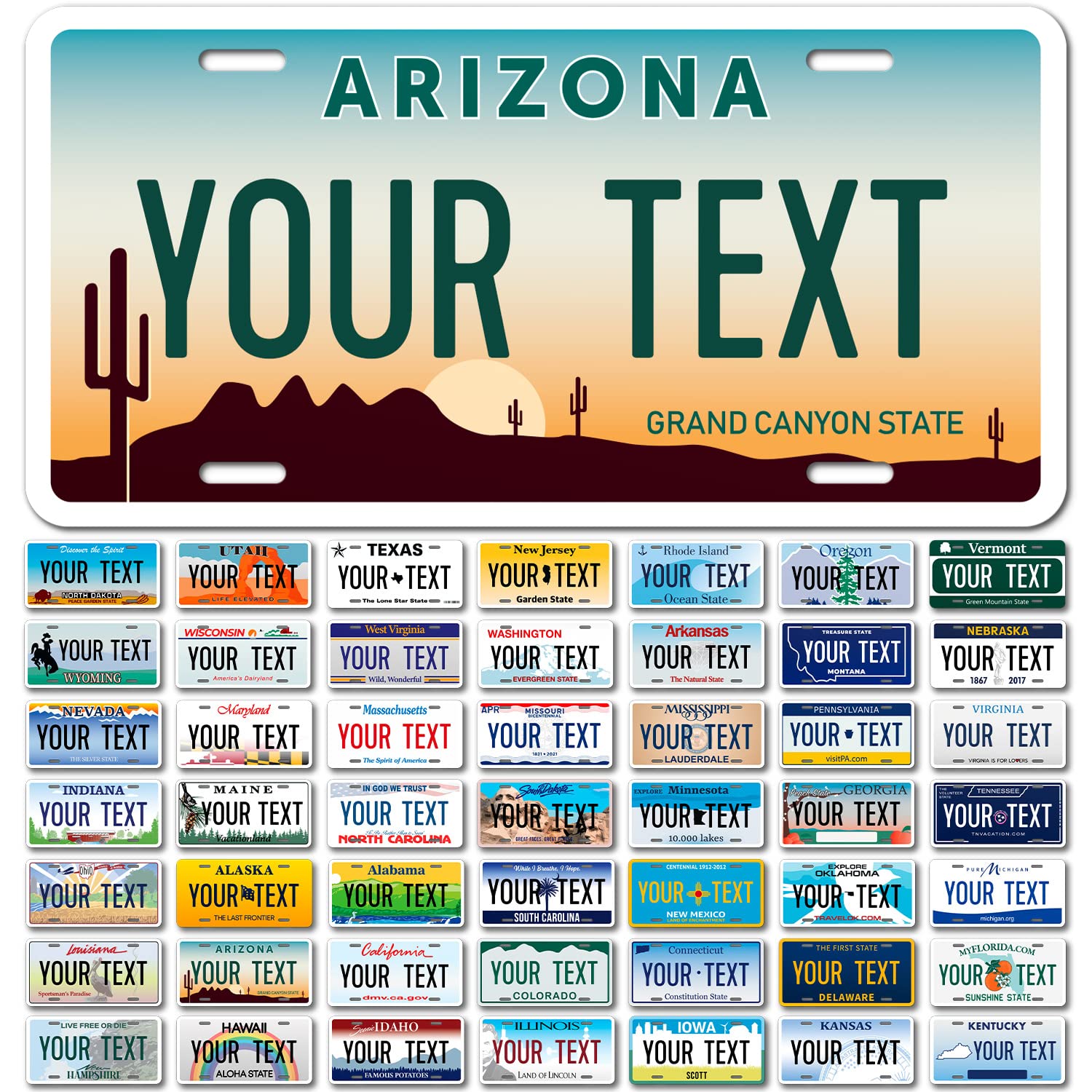 Custom Arizona License Plate, Personalized 50 States Fake License Plate For Front Of Car Sign 6X12 Inches, Rust Free .040 Aluminum, Fade Resistant, Made In Usa By Sigo Signs