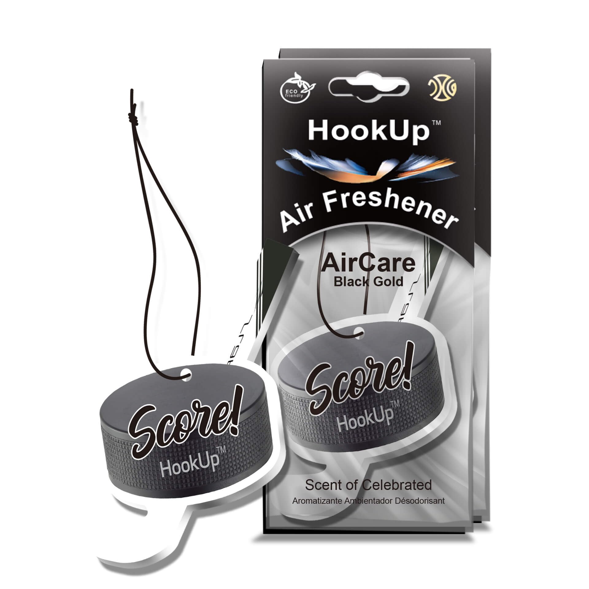 Hockey Car Air Freshener by HookUp - 2 Pack - Black Gold Scent (Extra Strong) | Unique Hockey Gift for Players, Coach, Fans | Ha