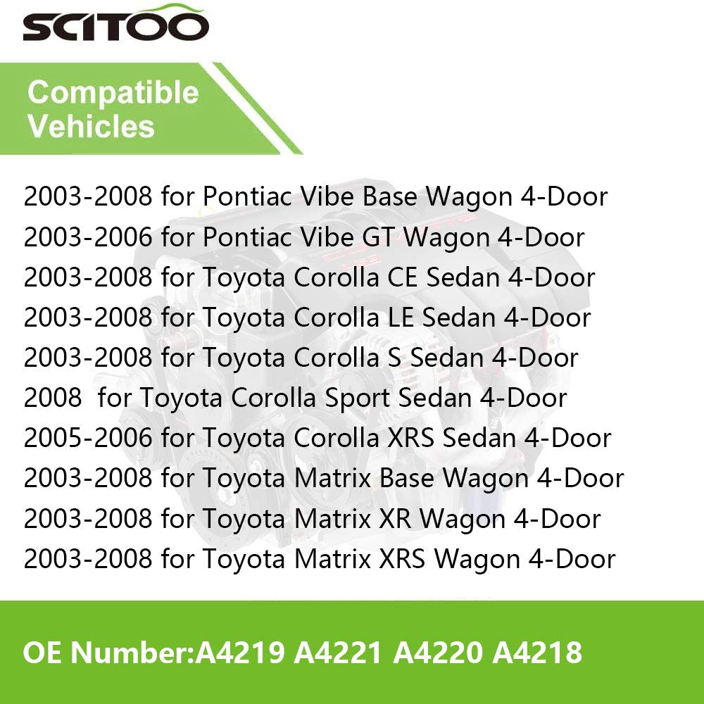 SCITOO Engine Mounts Set 4PCS, Rubber, Black, Compatible with Toyota Corolla 2003-2008, Matrix 2003-2006, Pontiac Vibe 2003-