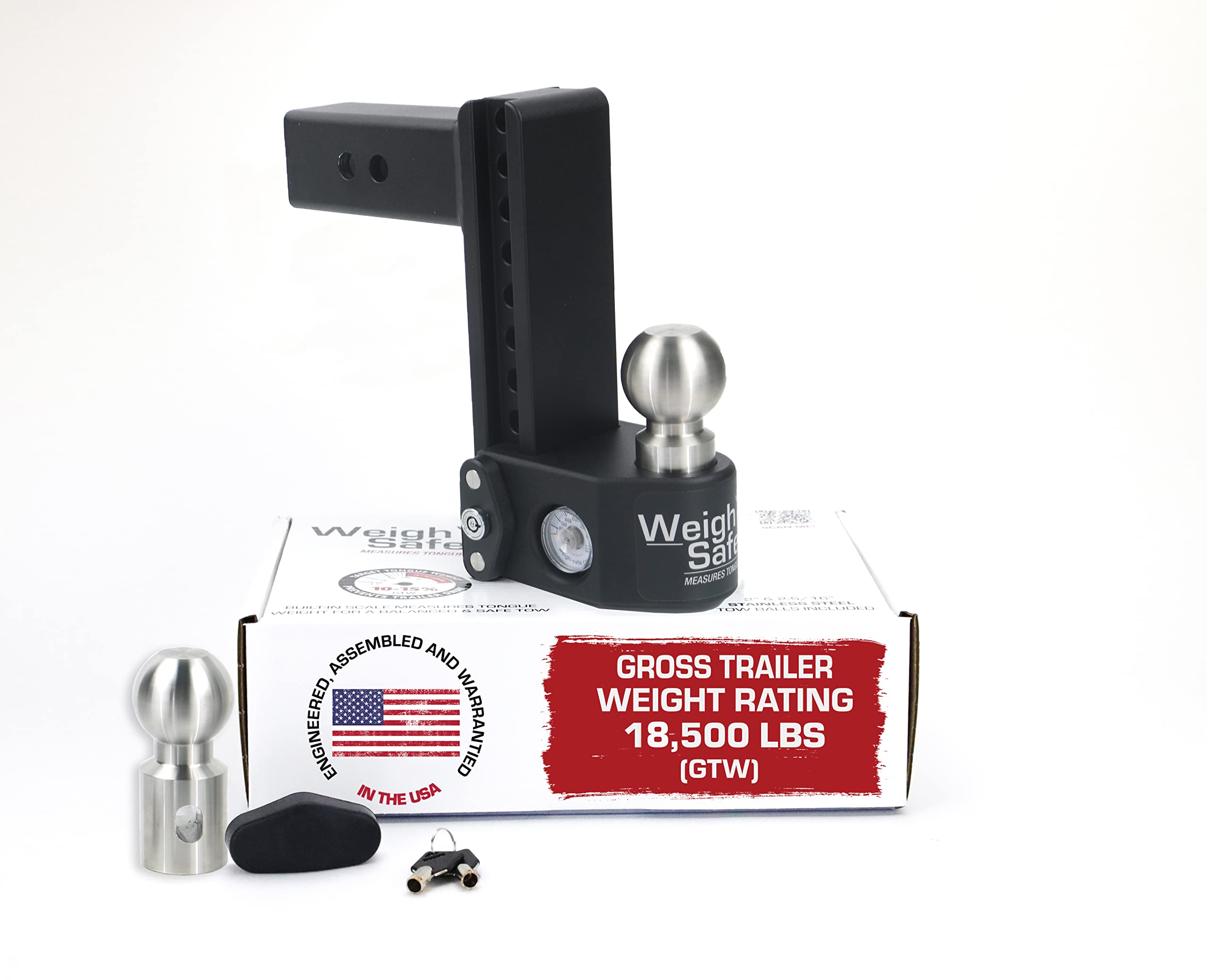 Weigh Safe Adjustable Trailer Hitch Ball Mount - 8' Adjustable Drop Hitch For 2.5' Receiver - Premium Heavy Duty Steel Trailer Tow Hitch With Built In Weight Scale For Anti Sway - 22,000 Gtw