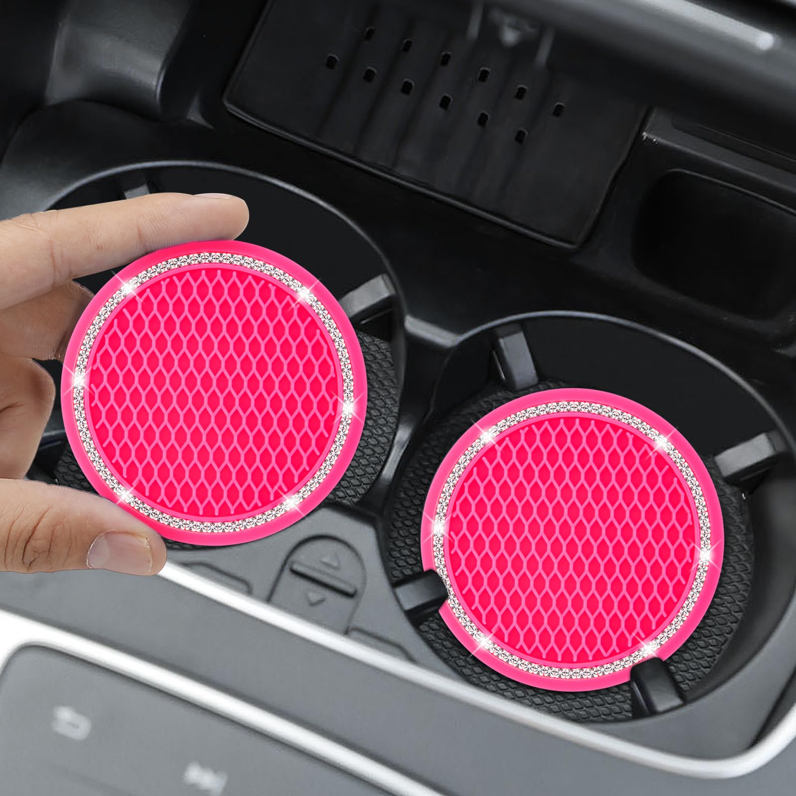 Cocases Car Coasters, 4 Pack Universal Vehicle Bling Car Coaster, Rhinestone Coaster For Cup Holders, Car Interior Accessories 2