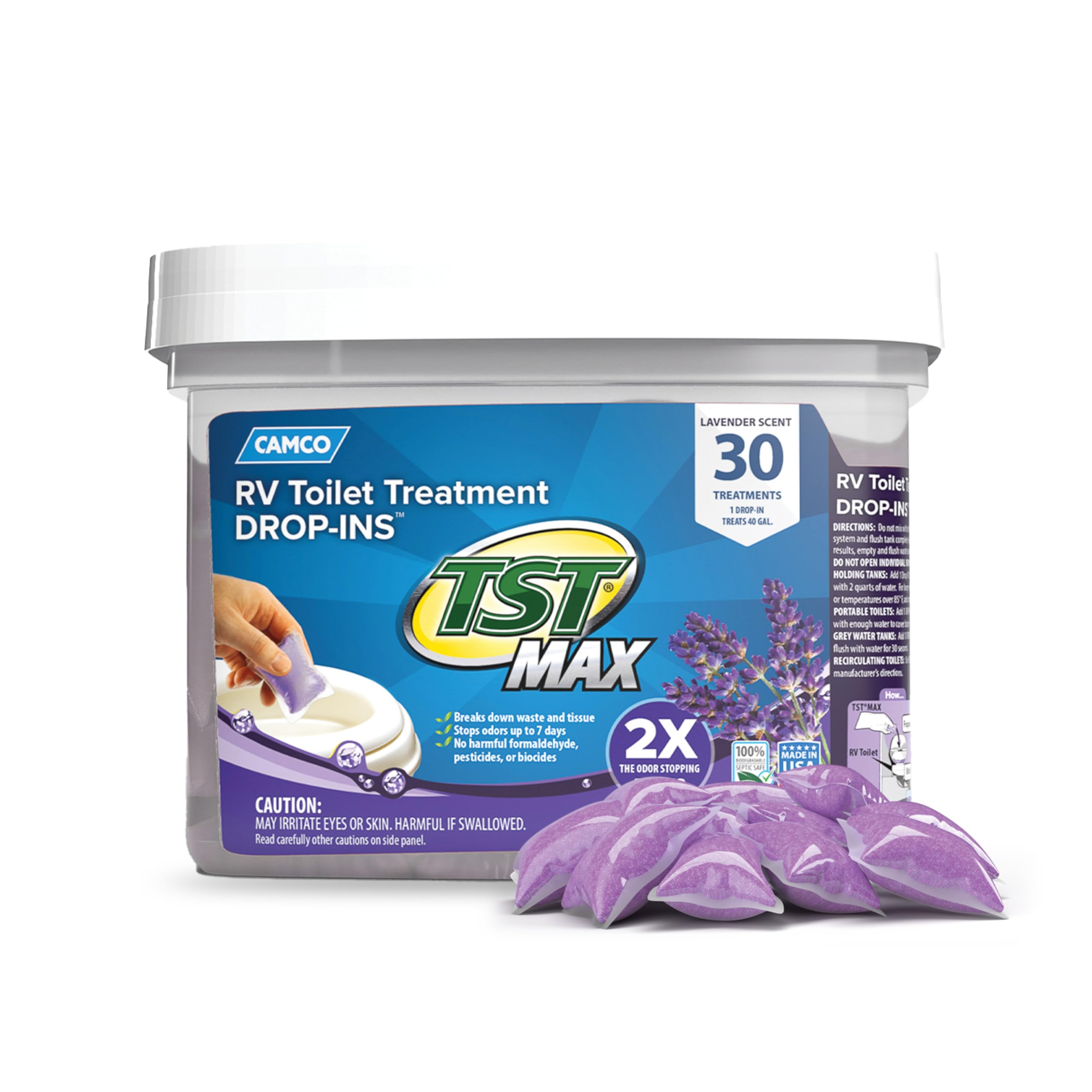 Camco TST MAX Camper/RV Toilet Treatment Drop-INs - Control Unwanted Odors & Break Down Waste and Tissue - Safe Septic Tank Trea