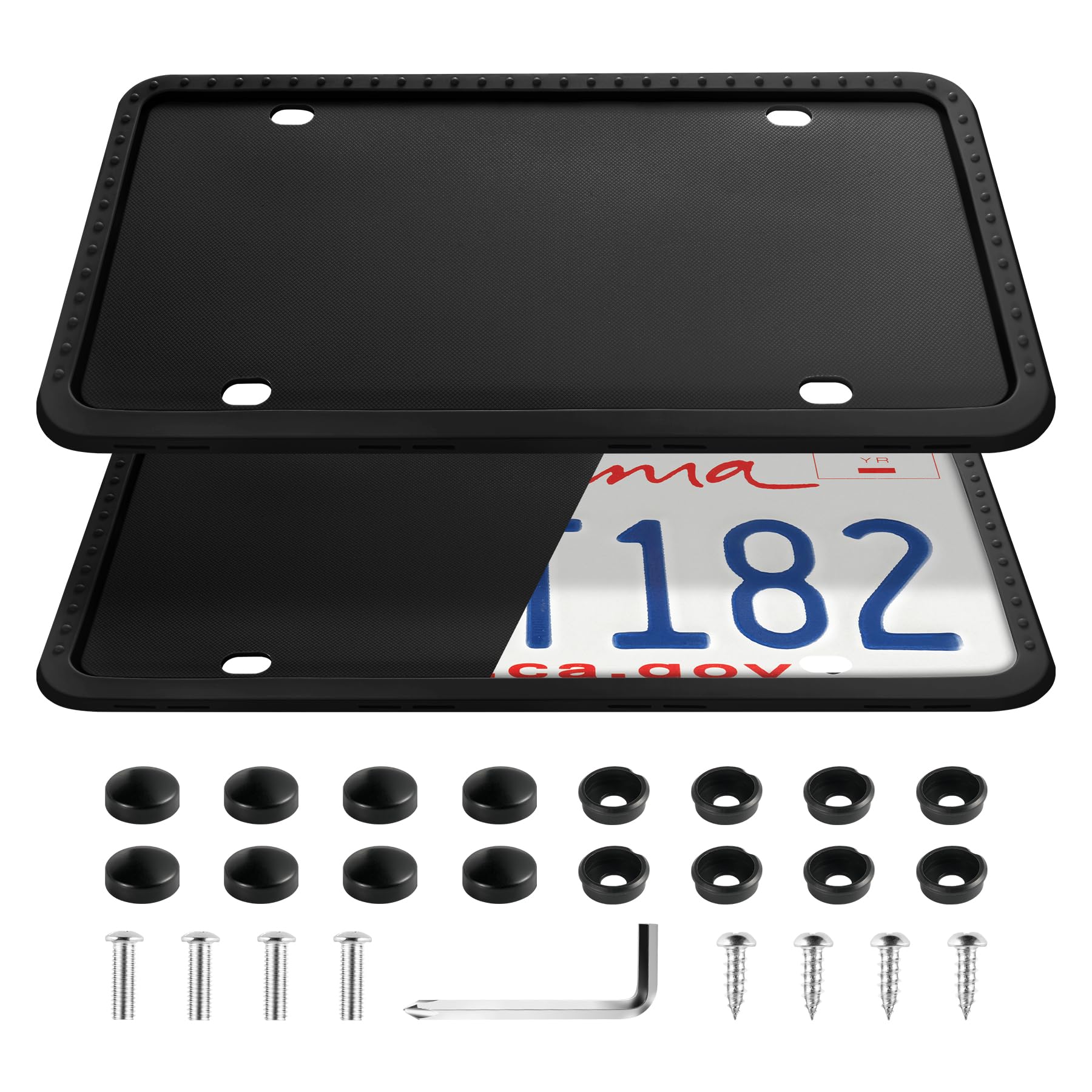 Livtee Silicone License Plate Frames Covers, 2 Pack Universal American Car Accessories License Plate Bracket Holder With Bolts W