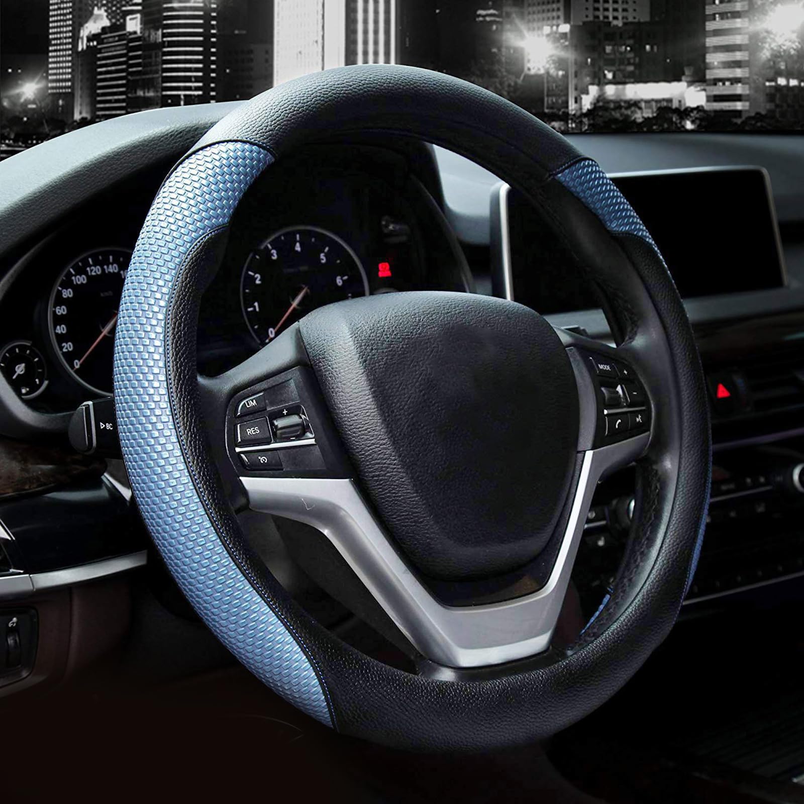 Valleycomfy Steering Wheel Cover With Microfiber Leather For Car Truck Suv 15 Inch (Blue)