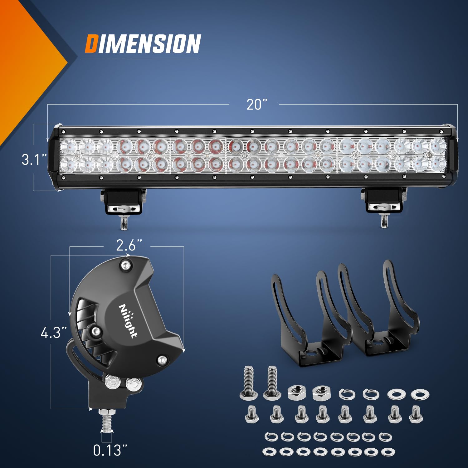 Nilight 20 Inch 126W LED Light Bar - Spot Flood Combo Red Beam for Off Road, Fishing, Hunting, Trucks, UTV, Van, Boat, Tractor