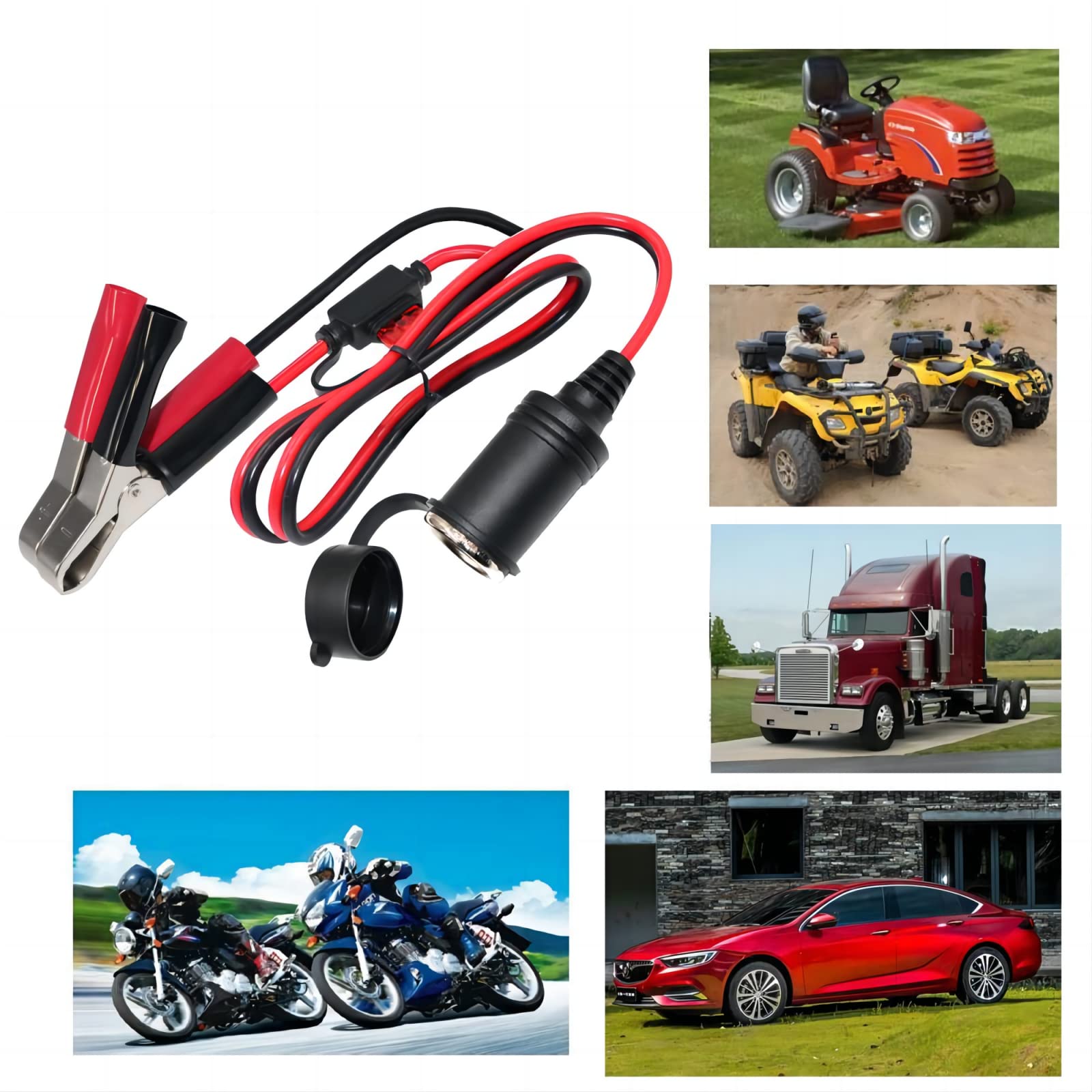 Kuncan Cigarette Lighter Battery Adapter - Female Cigarette Lighter Socket To 12V Battery Alligator Clips For Auto Car Battery C