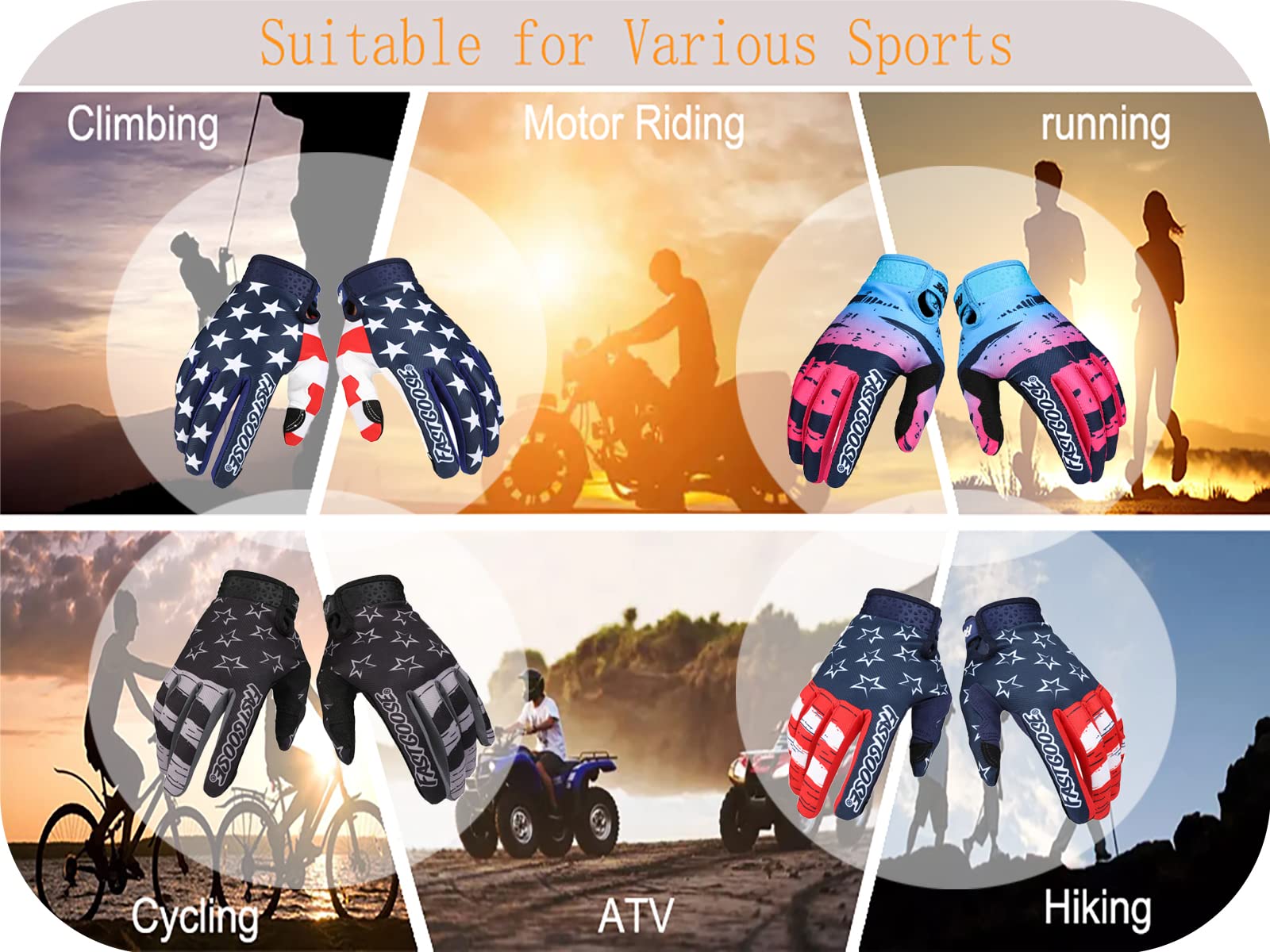 FASTGOOSE Motorcycle Gloves - Breathable Lightweight Off-Road Gloves for Men Women, Large, Blue/Red, Ideal for ATV BMX MTB Racing