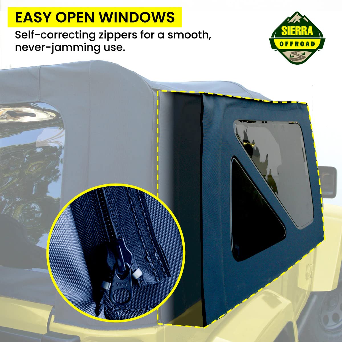 Sierra Offroad Soft Top for 1997-2006 Jeep Wrangler TJ, Black Sailcloth, 2 Door, Factory Fit Replacement, No Upper Door Skins