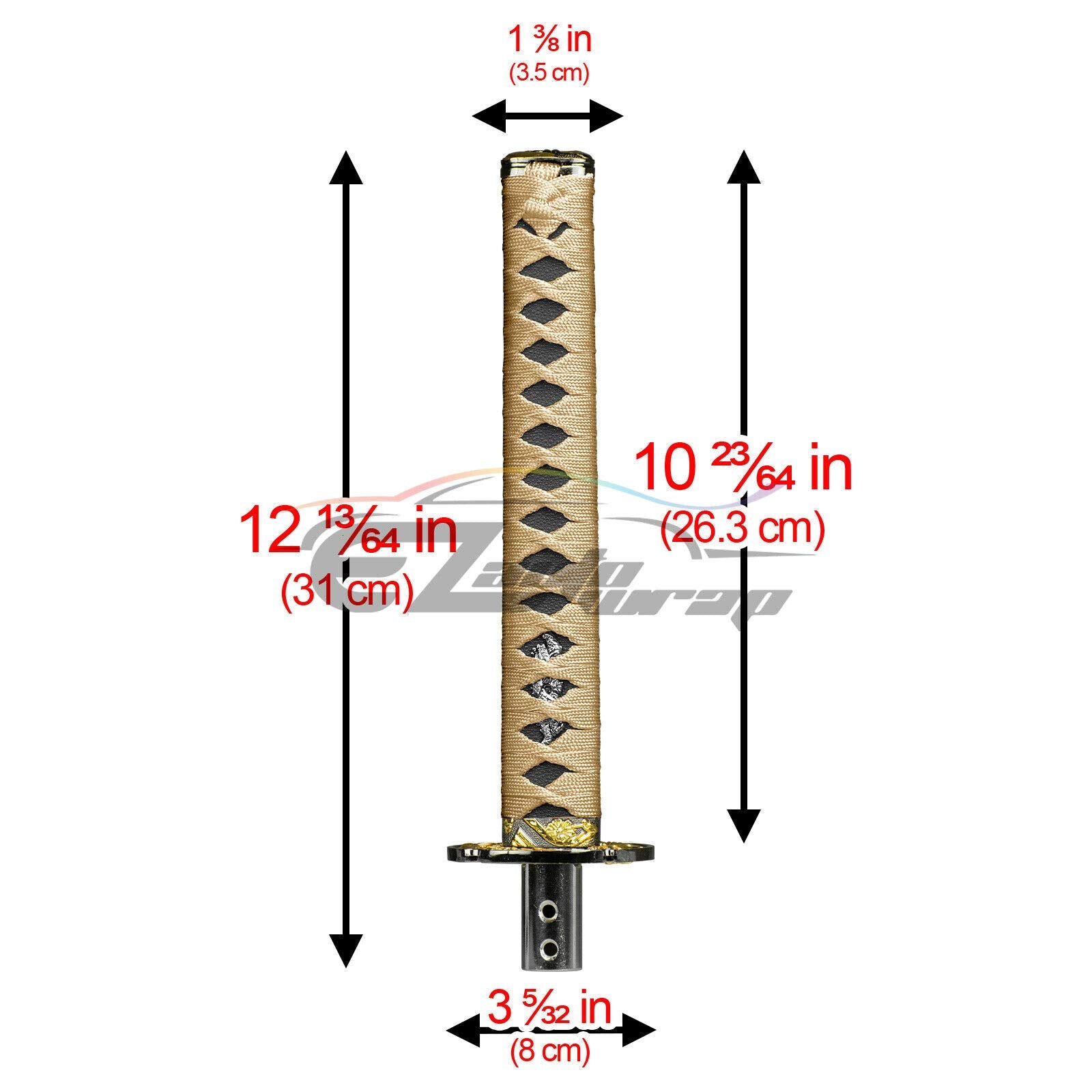 EZAUTO WRAP 26cm Gold Black Shift Knob Samurai Sword Alloy Katana with Adapter Universal