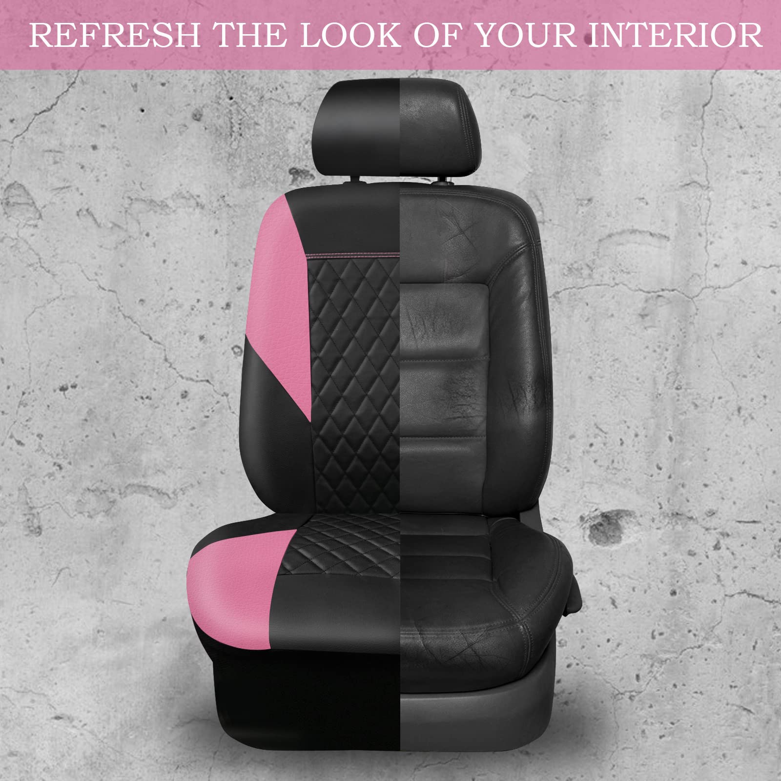 Car Pass Pink Leather Seat Covers,Girly Quilting Pretty Cute Car Seat Cover With 5Mm Composite Sponge Inside,Airbag Compatible,