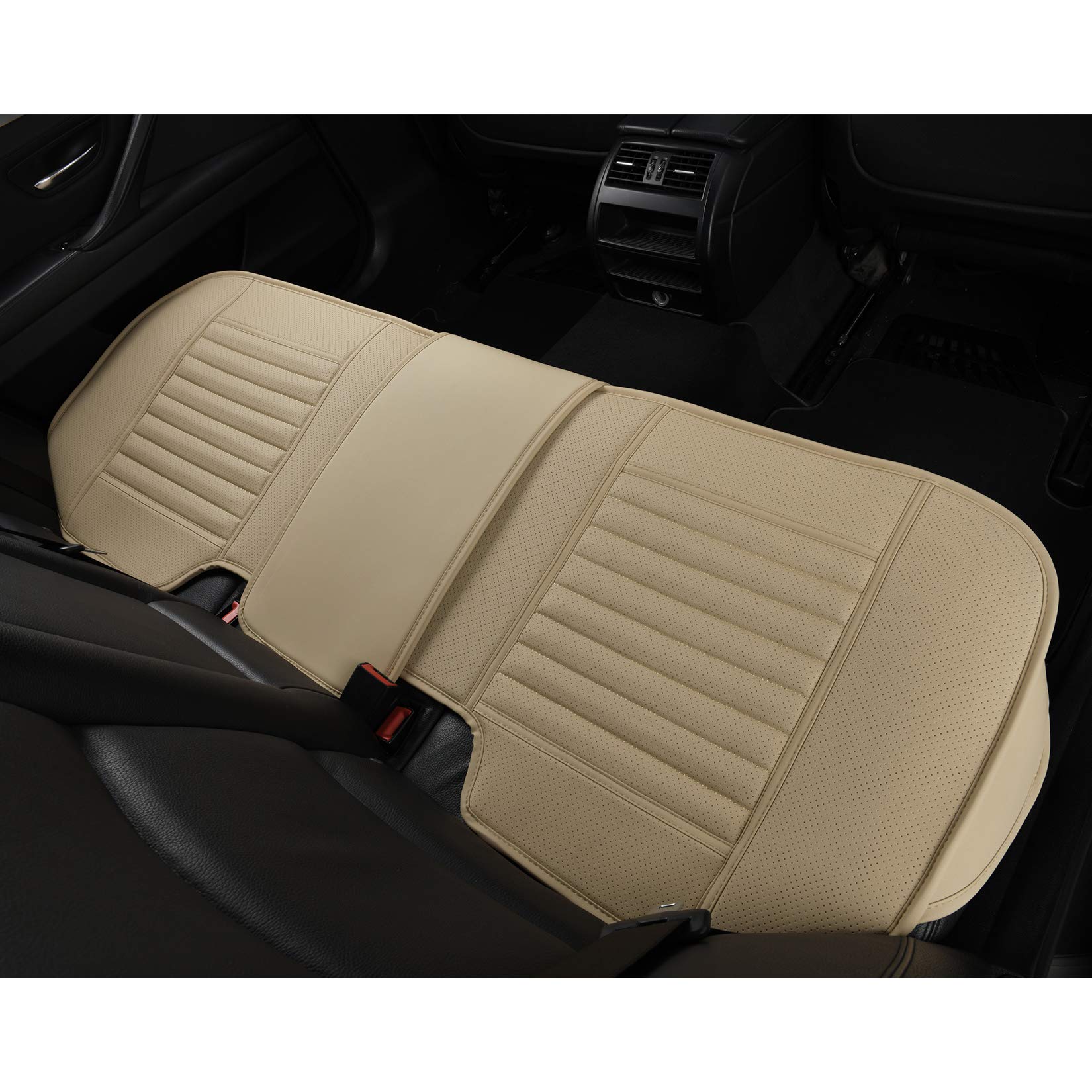 Sunny Color Back Seat Covers, Rear Seat Cushions, Adjustable Length (49-56'') Auto Bench Protector With Breathable Pu Leather And Non-Slip Bottom Universal For 4 Season (Beige)