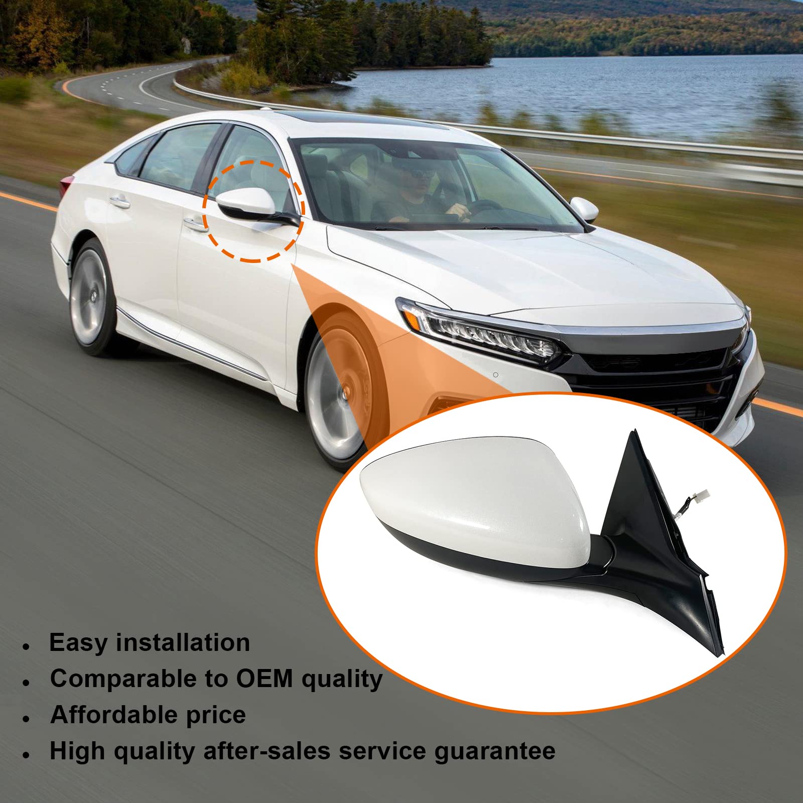 Lqito Right Passenger Side Door Mirror For Honda Accord Lx, Sport 2018-2022 ? Power ? Non-Heated No-Turn Signal Match To Platinu