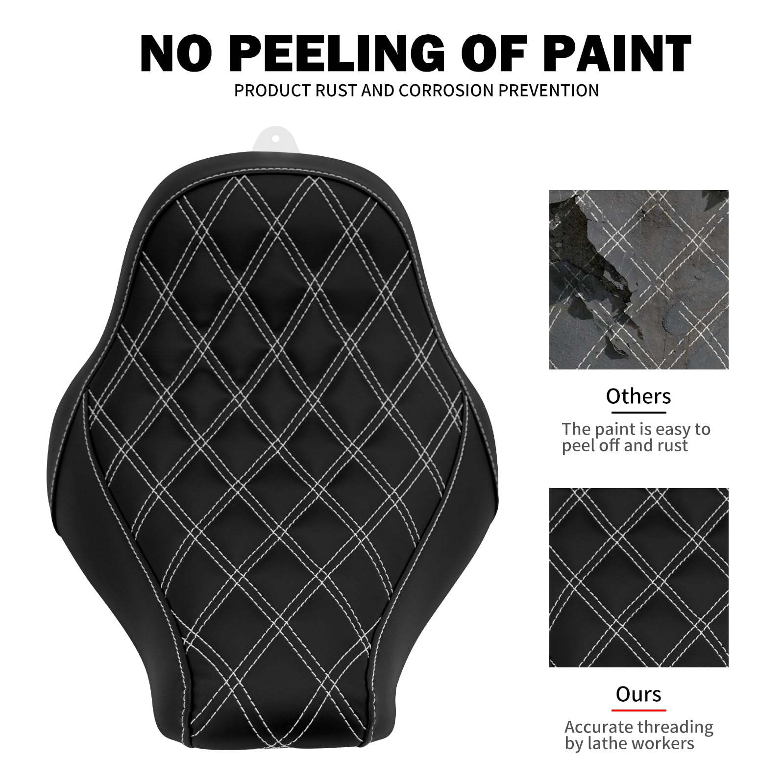 HDBUBALUS Motorcycle Solo Seat Cushion - Faux Leather, Diamond Design, Compatible with Harley Breakout Fatboy 2018-2023, White Thread