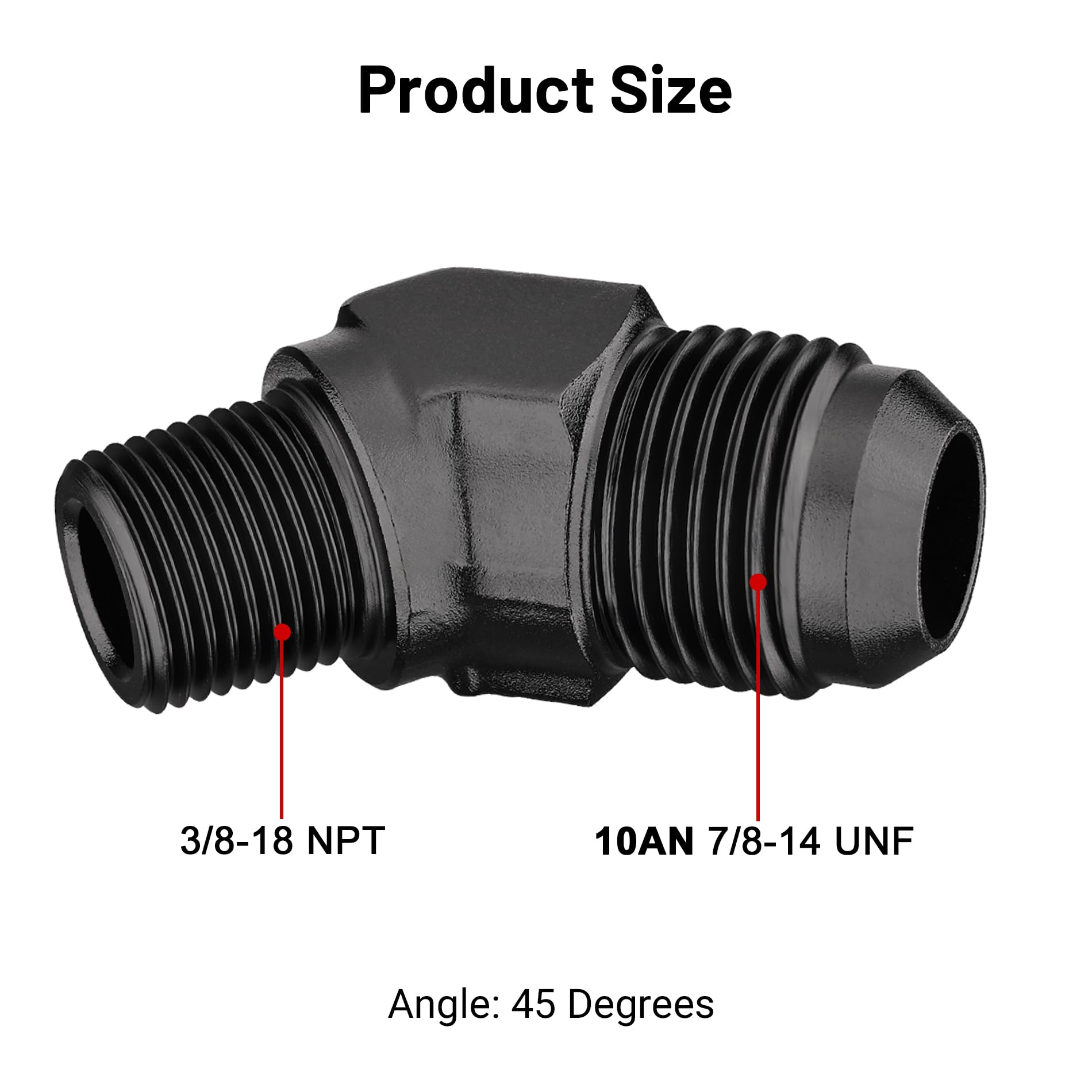 Evil Energy 10An Male Flare To 3/8'' Npt Pipe 45 Degree Fitting Adapter Aluminum Black