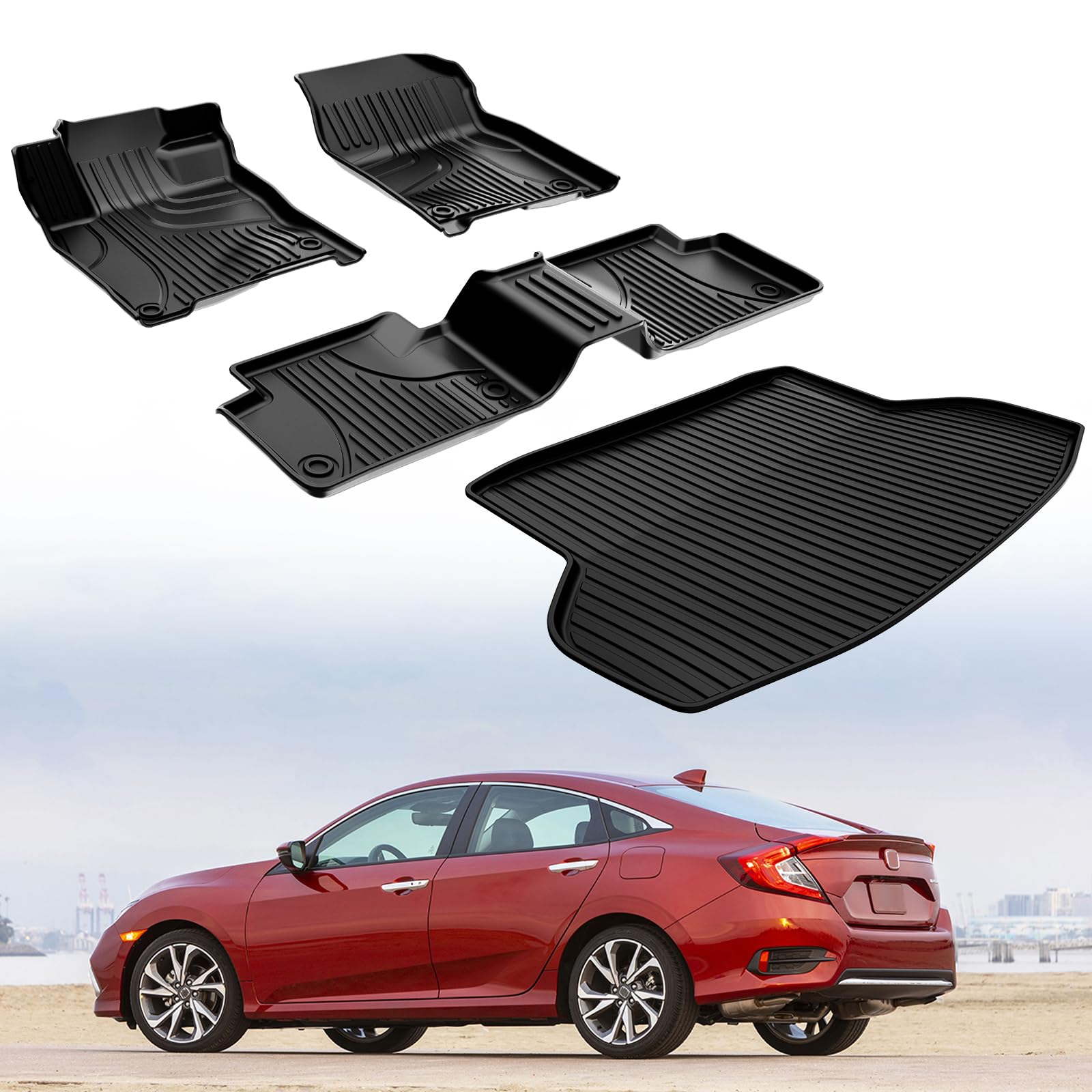 Floor Mats & Cargo Liner Only Fit for 2016-2021 Civic Sedan / 2017-2021 Civic Si - All Weather Protection Floor Liners with Trun