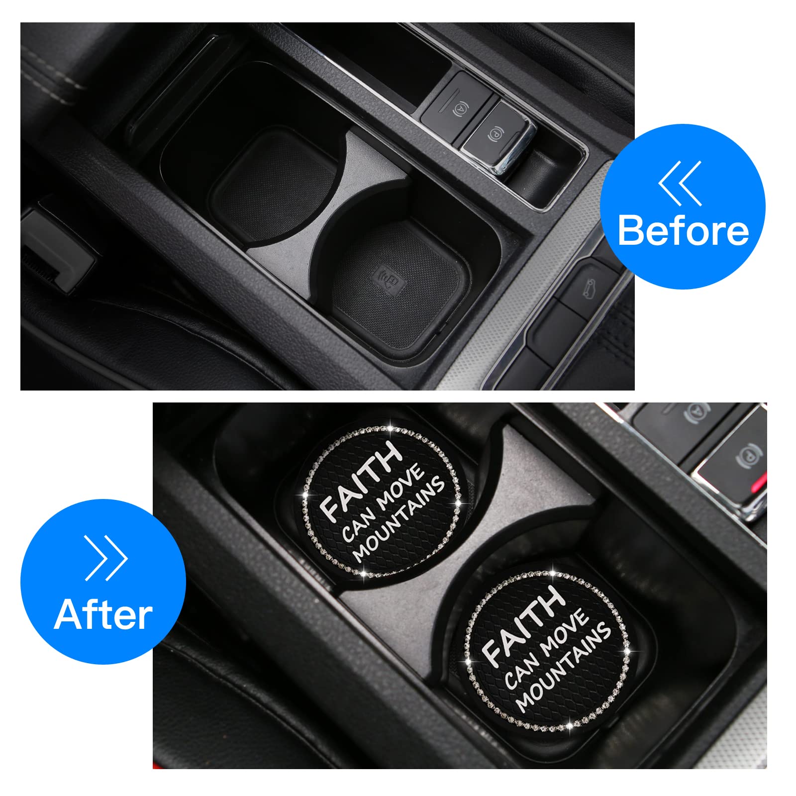 ACODABLEM Bling Coasters - 2 Pack Rhinestone Car Cup Holders, 2.75 Inch, Black Silicone Anti-Slip Mats for Women and Girls