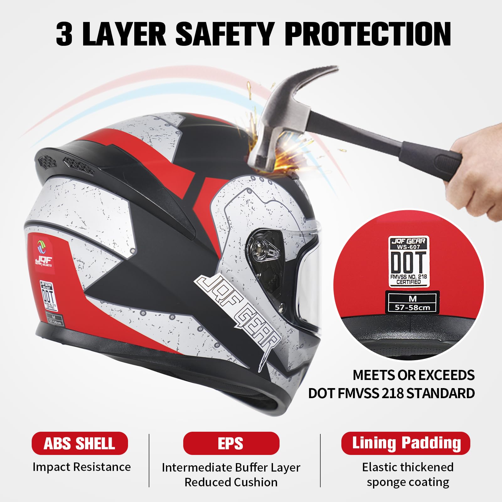 Jqf Gear Full Face Motorcycle Helmet Ws-607 Dot Approved Motorbike Racing Street Bike Helmets For Adults With Visor (Thor Ws-607