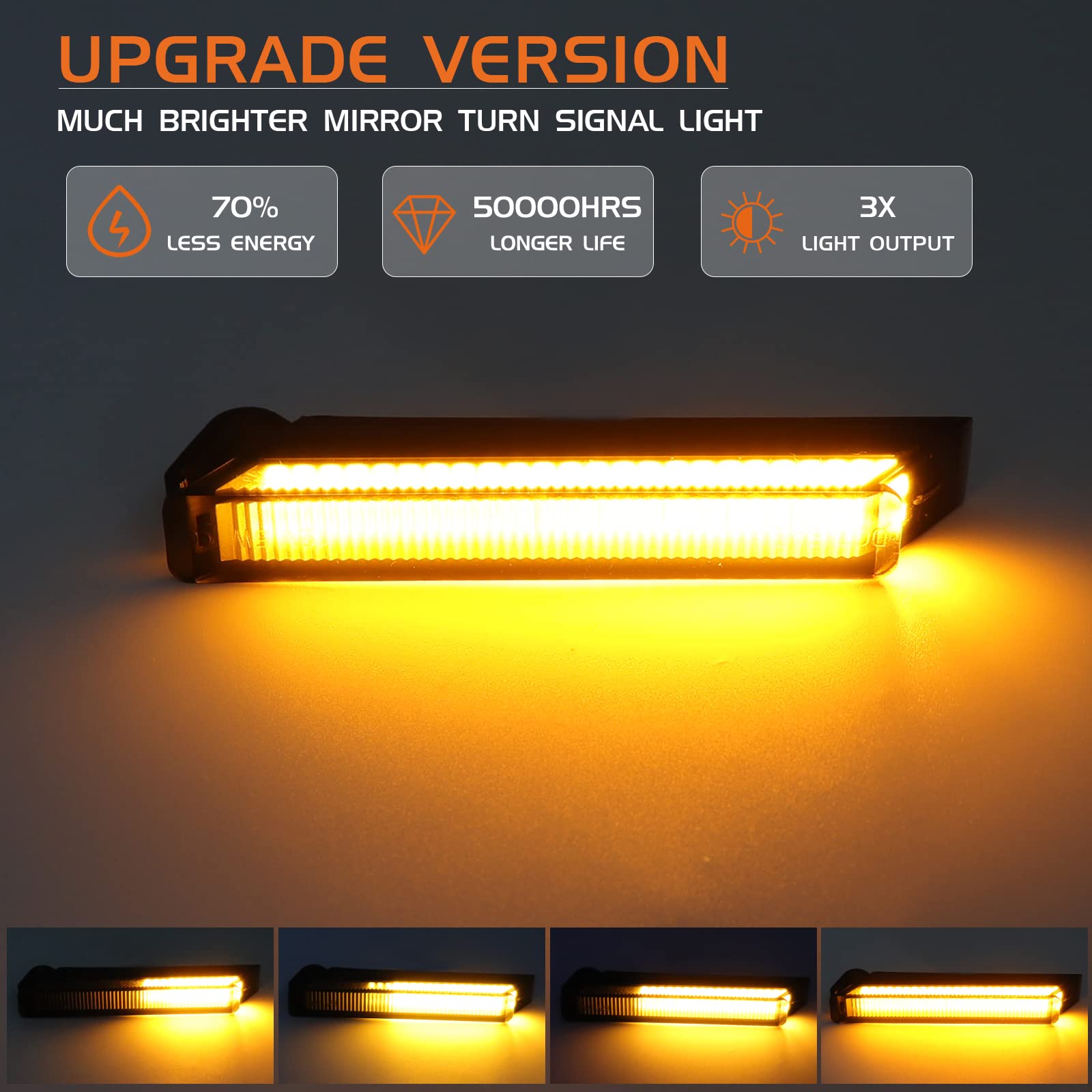 FetonAuto Amber LED Side Mirror Turn Signal Lights for 04-14 Ford F150 Raptor, Smoked Lens, Dynamic Indicator, 48 LEDs