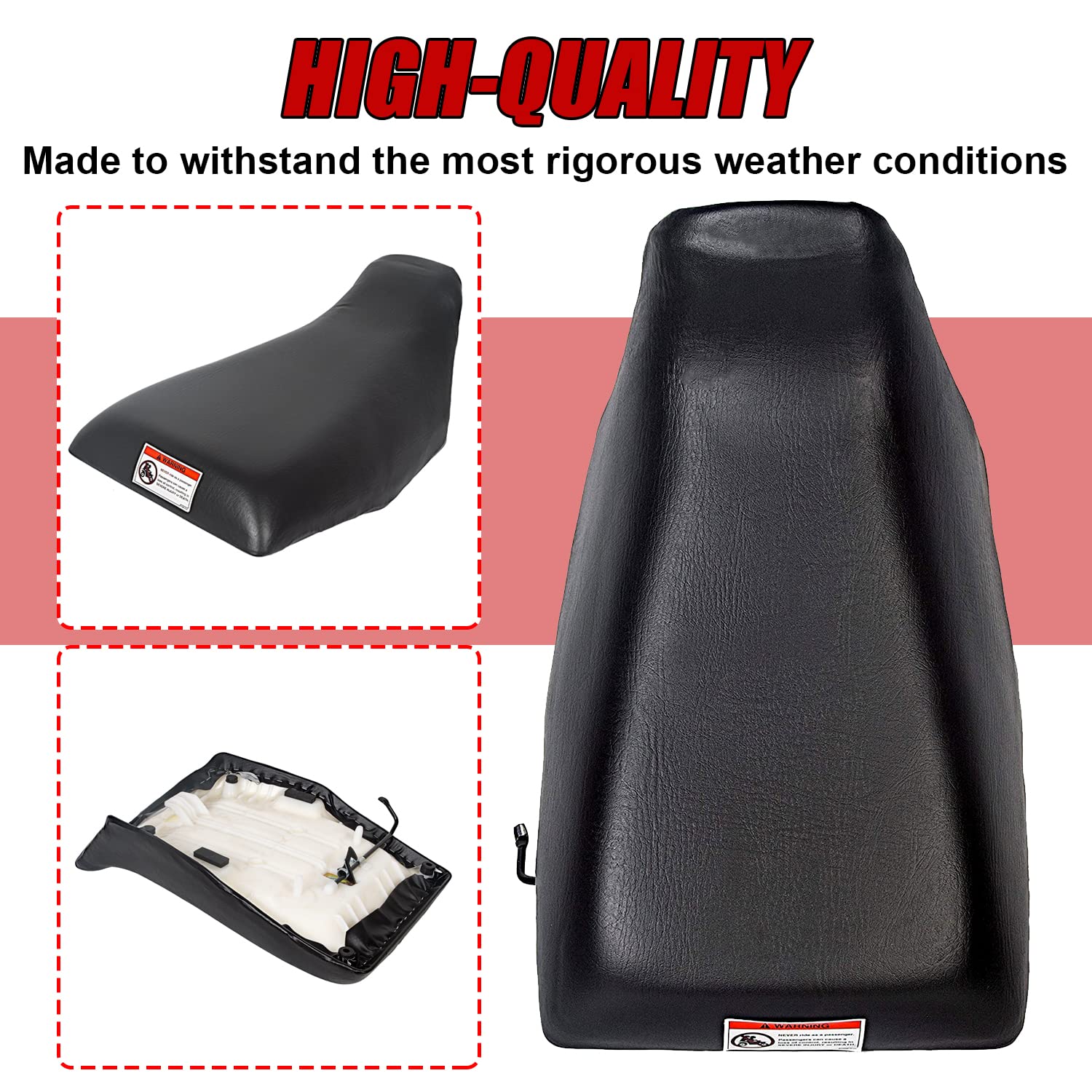 HECASA ATV Complete Seat Set for 1988-2000 Honda TRX300, Large, Black Faux Leather, Model CB-411, Comfy & Sturdy