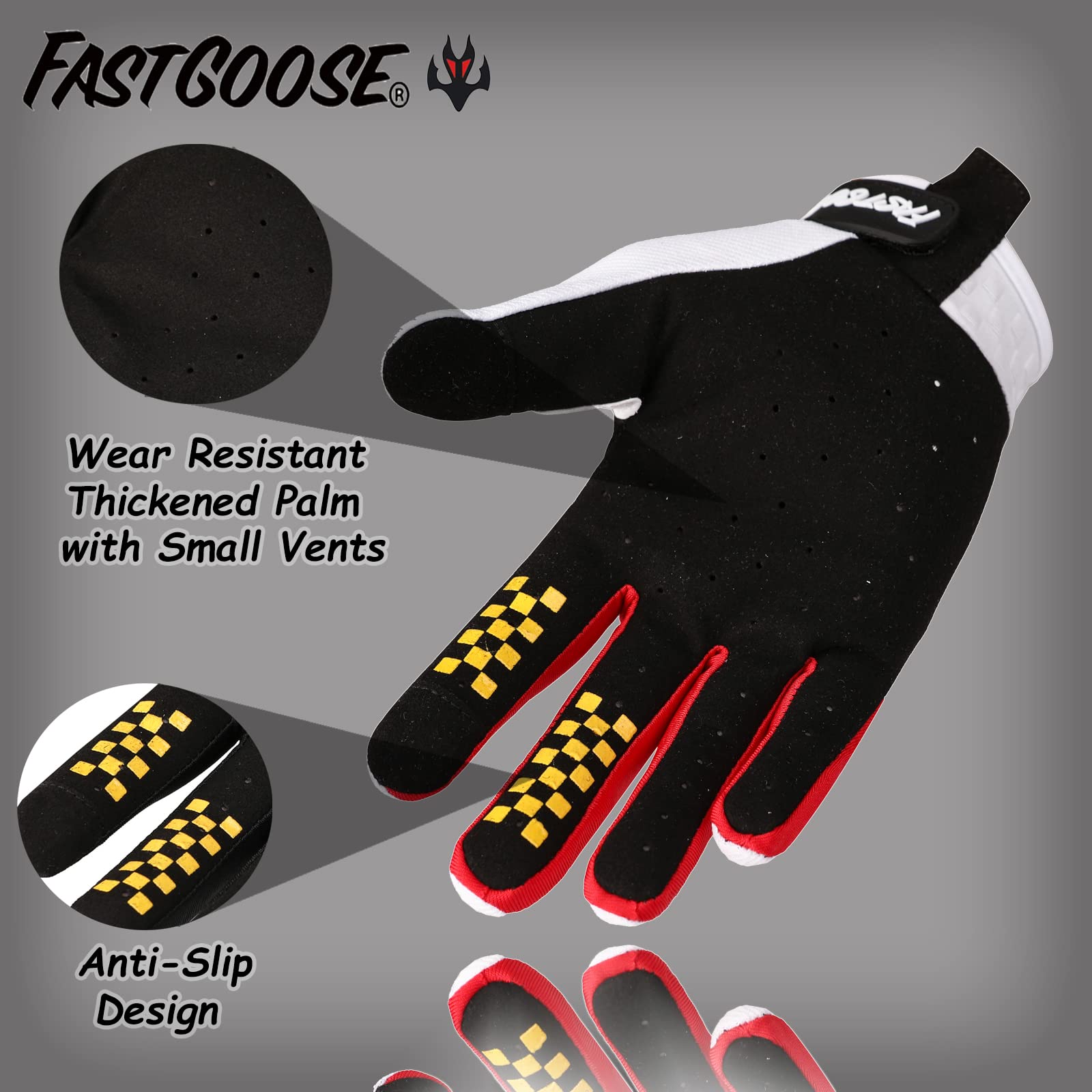 FASTGOOSE Dirt Bike Gloves, White, Medium, Spandex Material, Motocross, ATV MX MTB Off Road Racing Cycling Gear