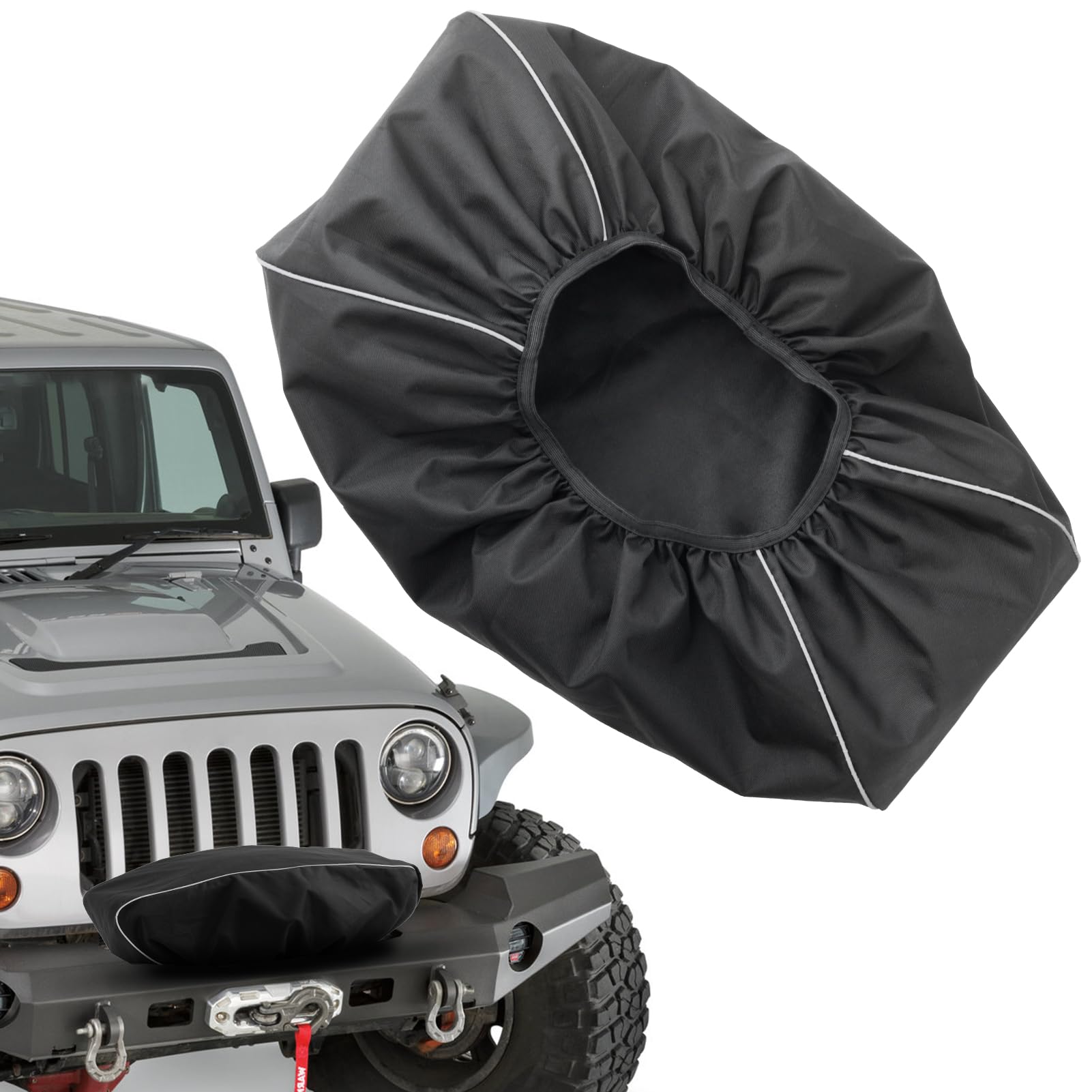 WIWIDRM Winch Cover, Newly Upgraded Heavy-Duty Waterproof 1200D Oxford Fabric Cover for 8500-12500 lbs Electric Winches, Dust-pr