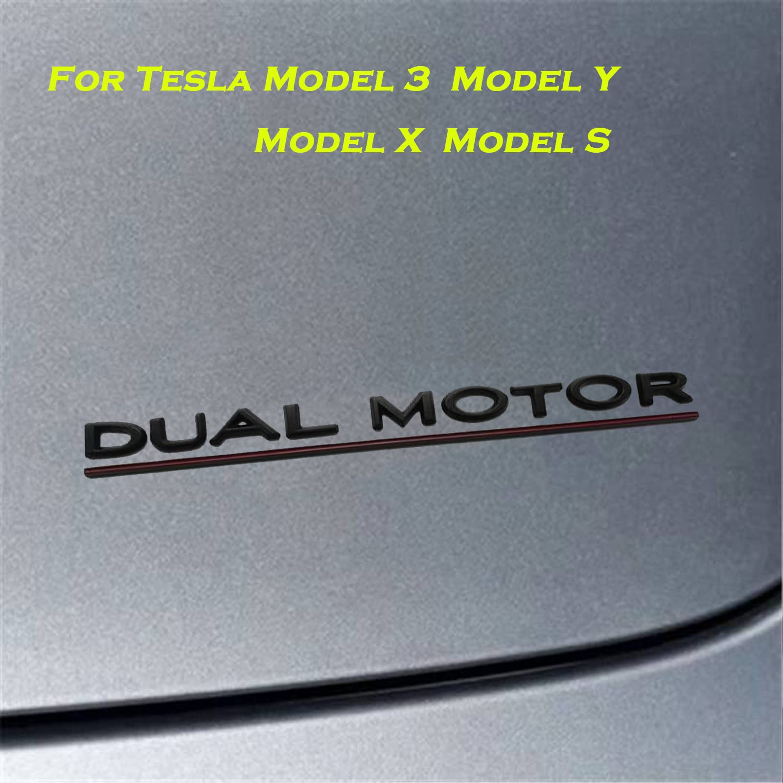 Yhcdsea Dual Motor Badge Emblem Sticker Plaid Decor Compatible For Model 3 Y X S Accessories (Glossy Black-Red Line)