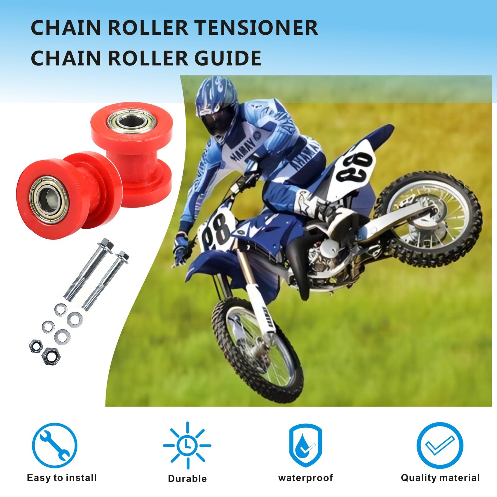 Motcoda 8mm and 10mm Chain Roller Pulley Tensioner Wheel Guide Per for Motorcycle Mini Bike Atv 125cc 140cc 160cc SSR XR125 KLX1