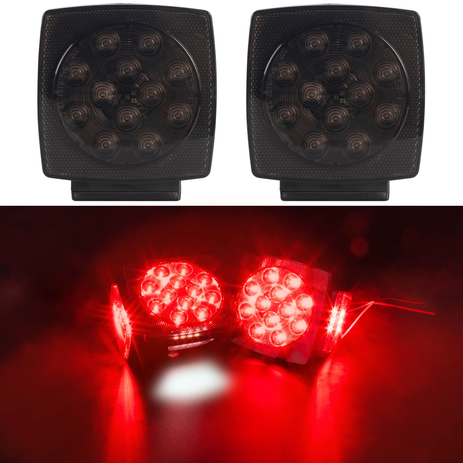 Ibrightstar Ip68 Waterproof Square Led Trailer Lights Kit - Utility Trailer Accessories With Brake Stop Tail Running License Pla