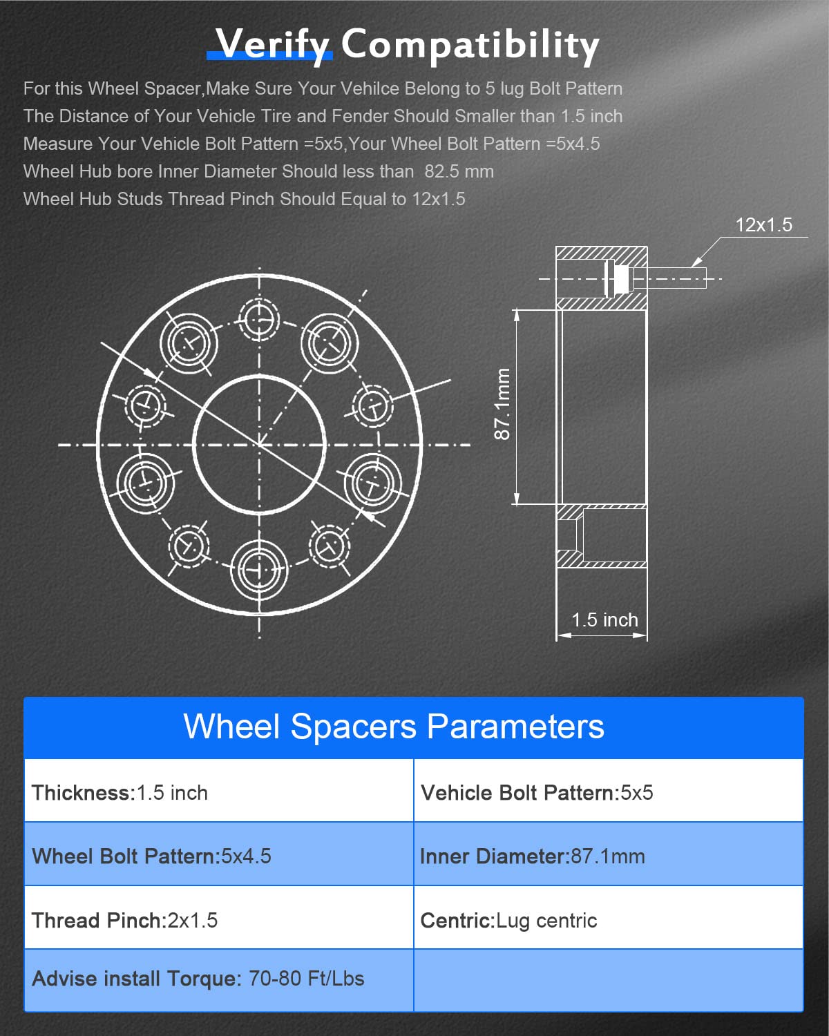 ECCPP 2X Change your bolt pattern from 5x5 to 5x4.5 5 Lug 1 inch Wheel Adapters 5x127mm to 5x114.3mm fit for 2008-2020 for Dodge
