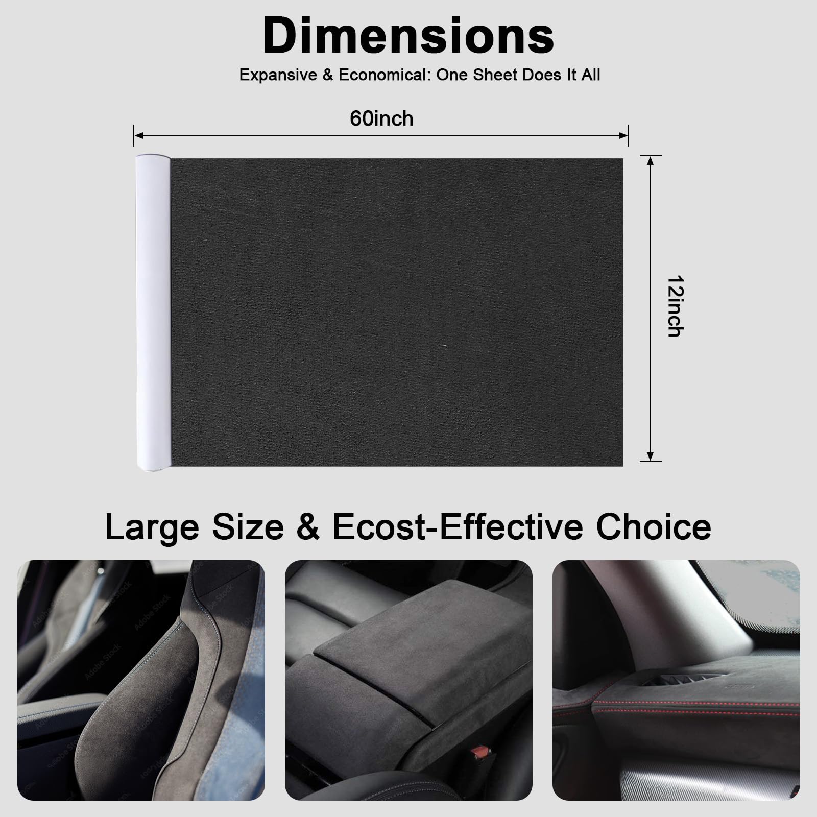 RadiantDecor Premium Black Suede Fabric Wrap - 12x60", Self-Adhesive Synthetic Leather for Car & Home Interior