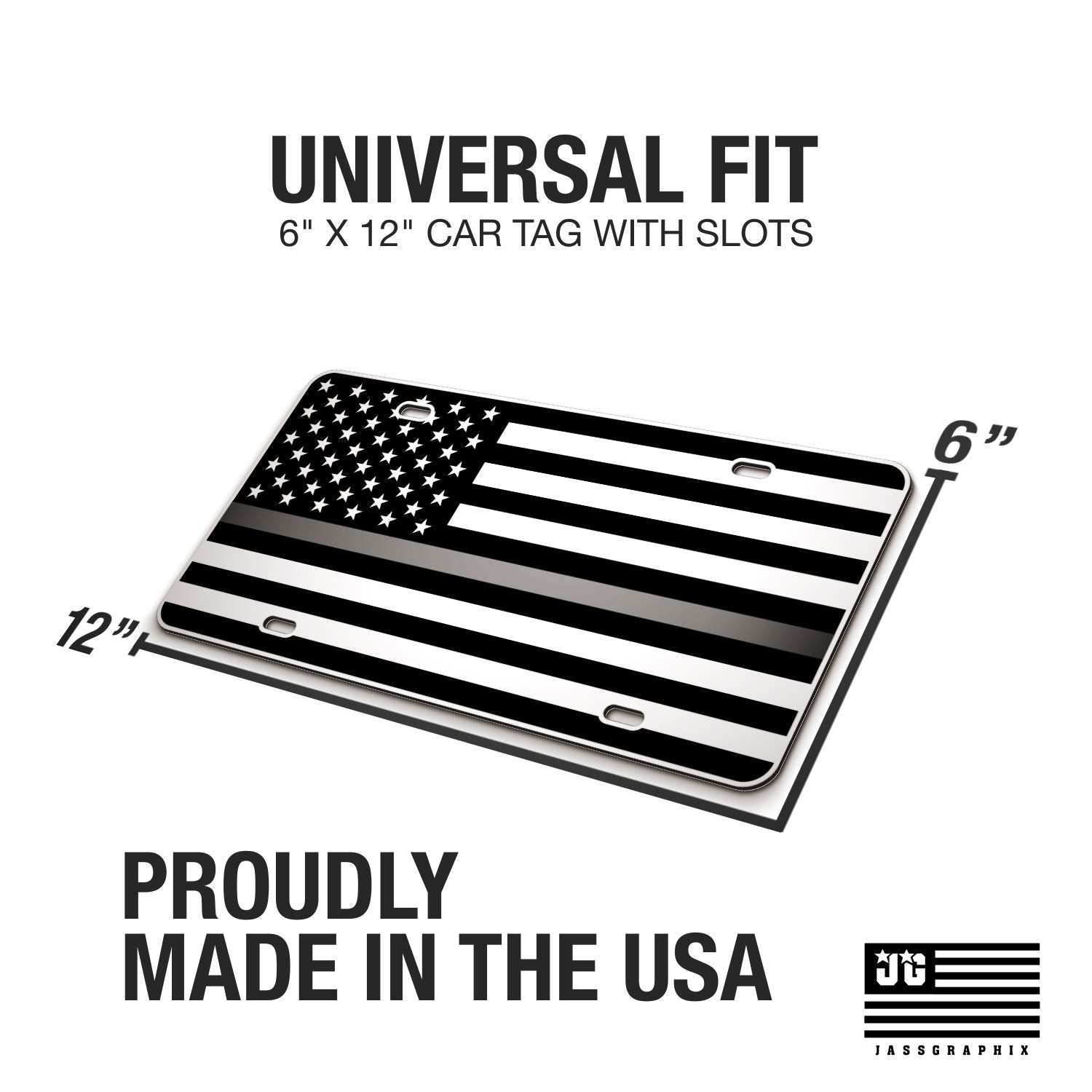 Jass Graphix Thin Silver Gray Line American Flag License Plate Correctional Officers Matte Black On 1/8'' White Aluminum Composi