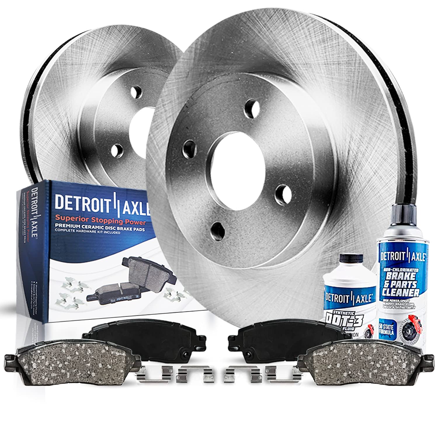 Detroit Axle - Front Disc Brake Kit Rotors w/Ceramic Pads w/Hardware & Brake Kit Cleaner & Fluid for 1998-2001/2005 2006 Hyundai
