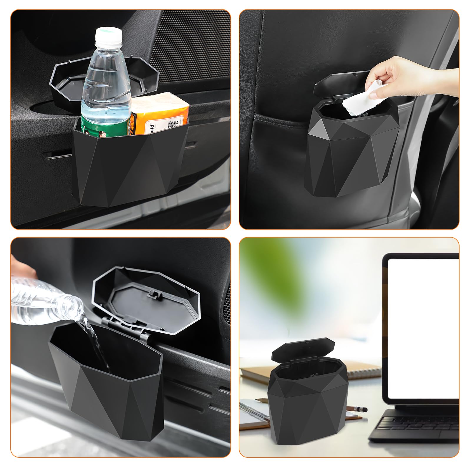 Wontolf Car Trash Can Bin With Lid, Small Car Garbage Can With 60Pcs Trash Bags Leakproof Mini Car Accessories Trash Bin Car Dus