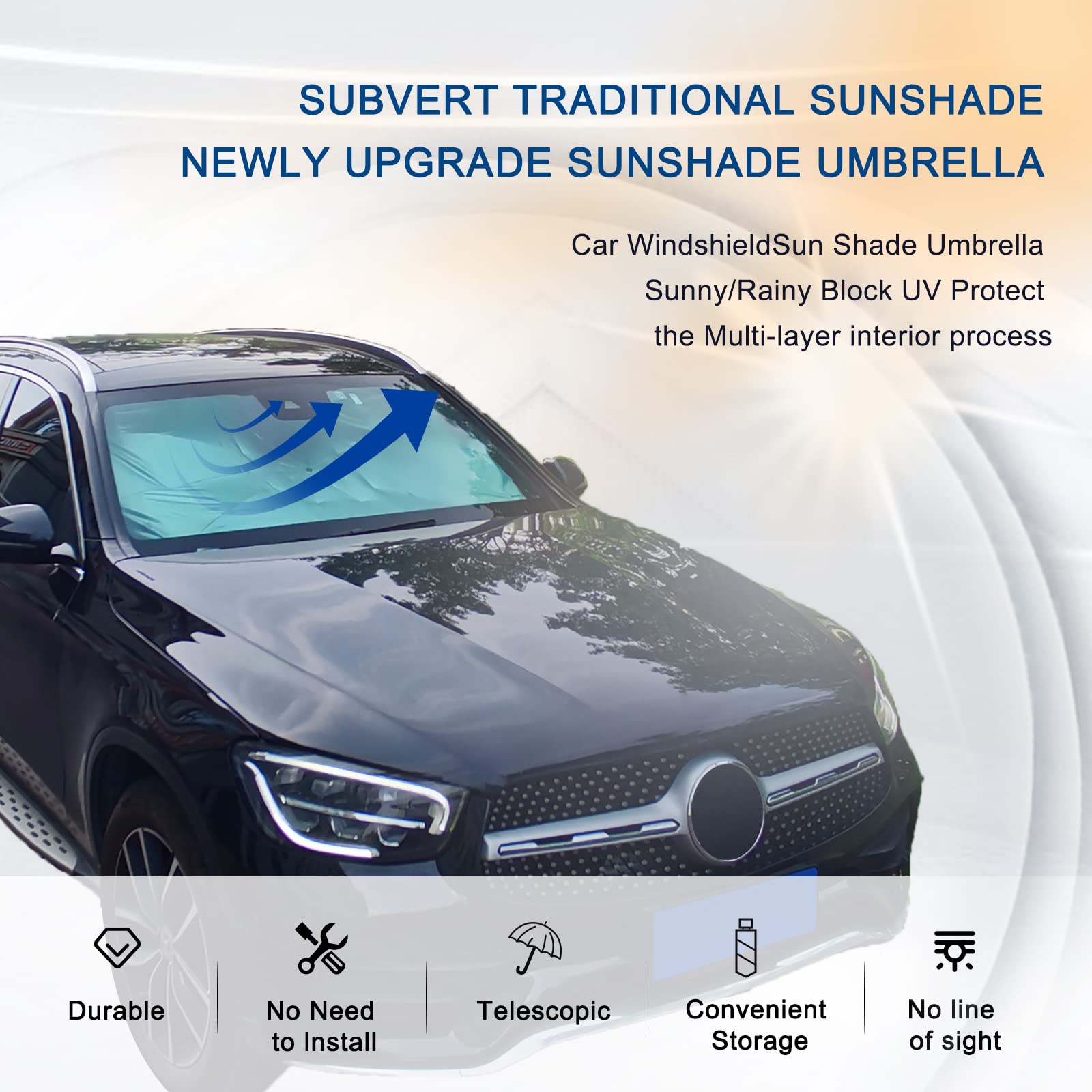 Yonwait Car Windshield Sun Shade Umbrella 51'X 28', Protect Car From Sun Rays Damage Umbrella Sun Shade For Most Of Car Suv Truck, Car Foldable Sun Shield Shade (Silver #2)