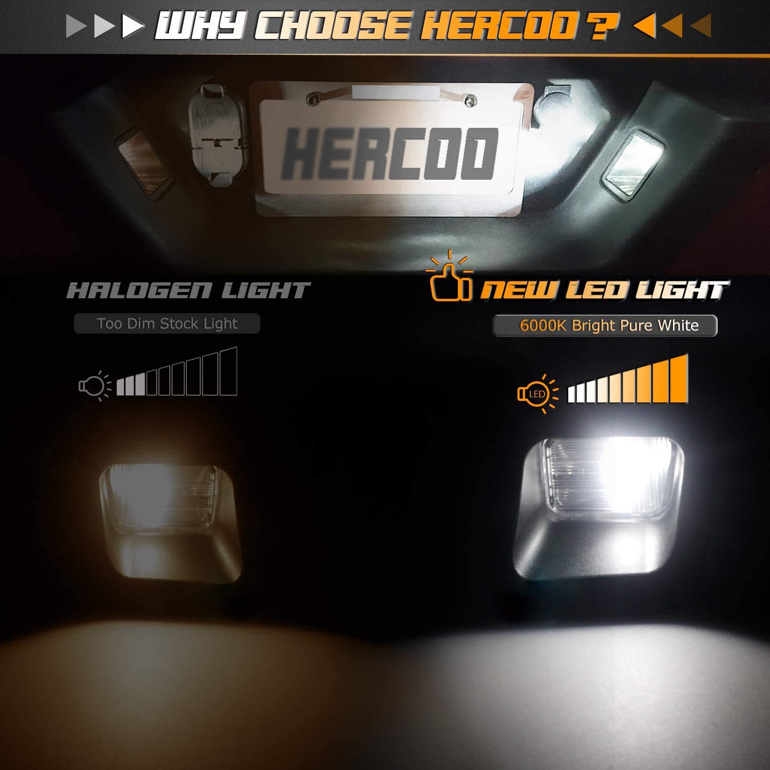 Hercoo Led License Plate Light Lamp Lens Black Housing White Bulbs Clip Retainer Compatible With 2003-2018 Dodge Ram 1500 2500 3500 Pickup Truck Rear Step Bumper Aftermarket Repalcement, Pack Of 2