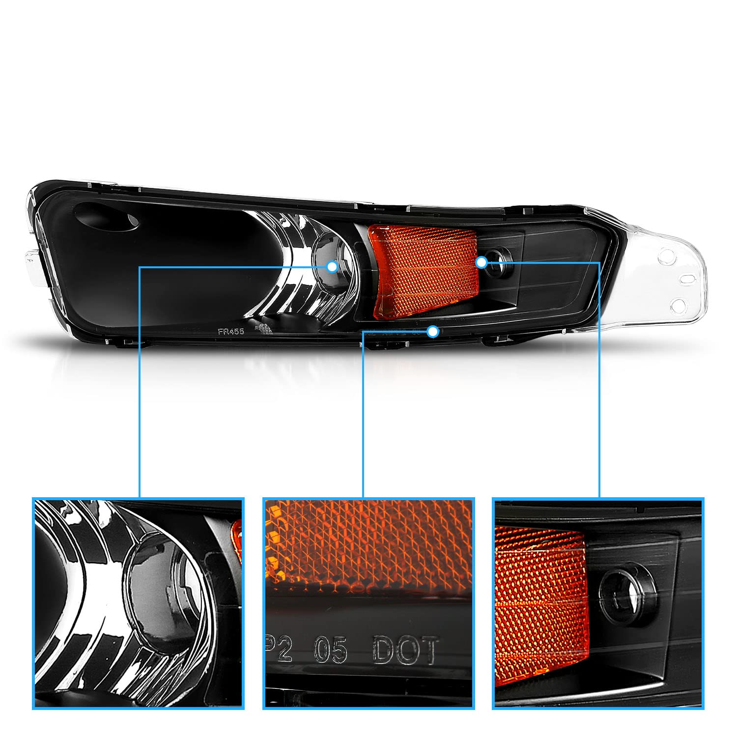 Amerilite Park/Signal Lights Black Amber For Ford Mustang - Passenger And Driver Side