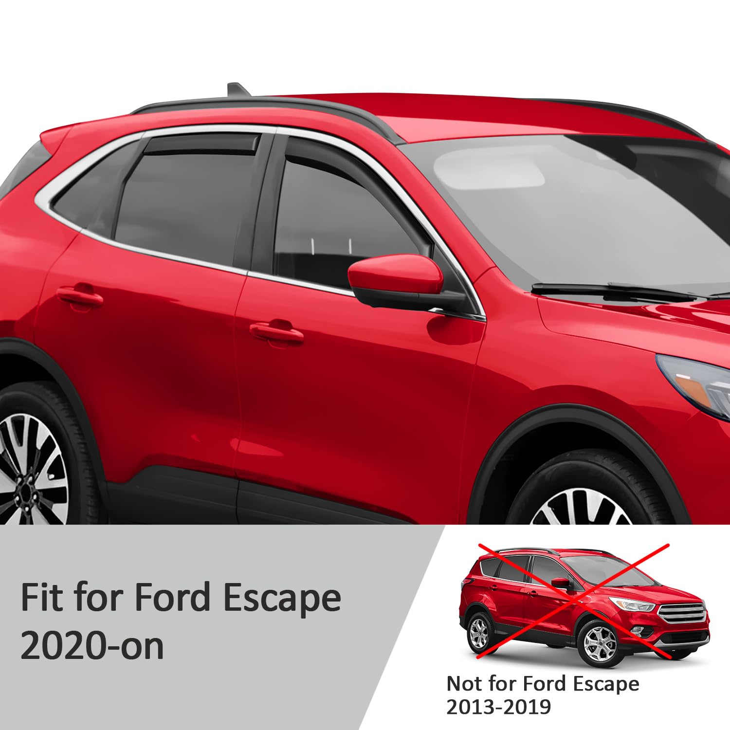 Voron Glass Rain Guards for Ford Escape 2020-2025, Durable Polycarbonate Window Deflectors, 4-Piece Set - Model 200439