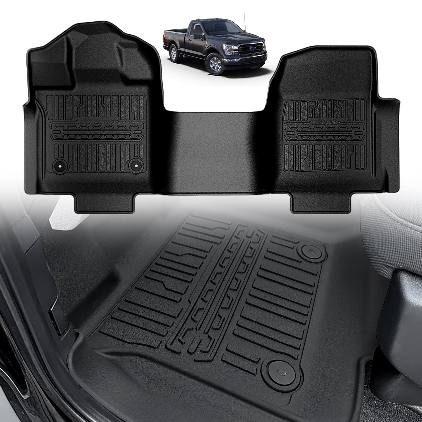 Triplealiners Floor Mats All Weather Liner Compatible With 2015-2024 2025 Ford F150 Regular Cab Accessories 1St Row Tpe Liner Fo