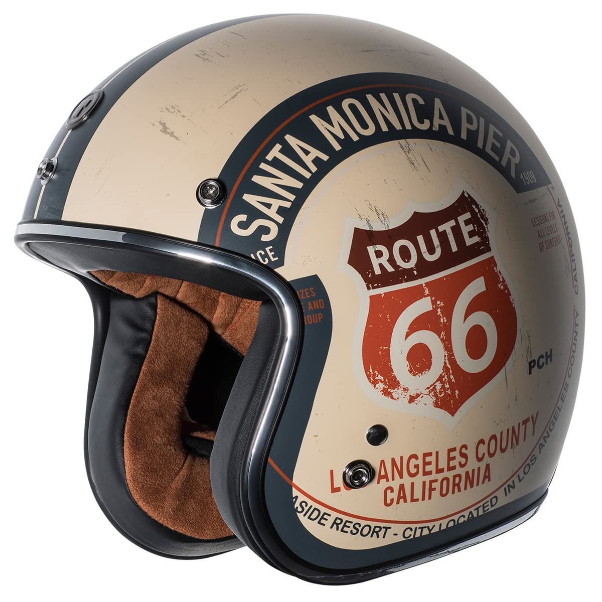 Torc T5020Pch21 Unisex-Adult Open-Face Style T50 Route 66 3/4 Helmet Graphic (Flat White Pch, X-Small)